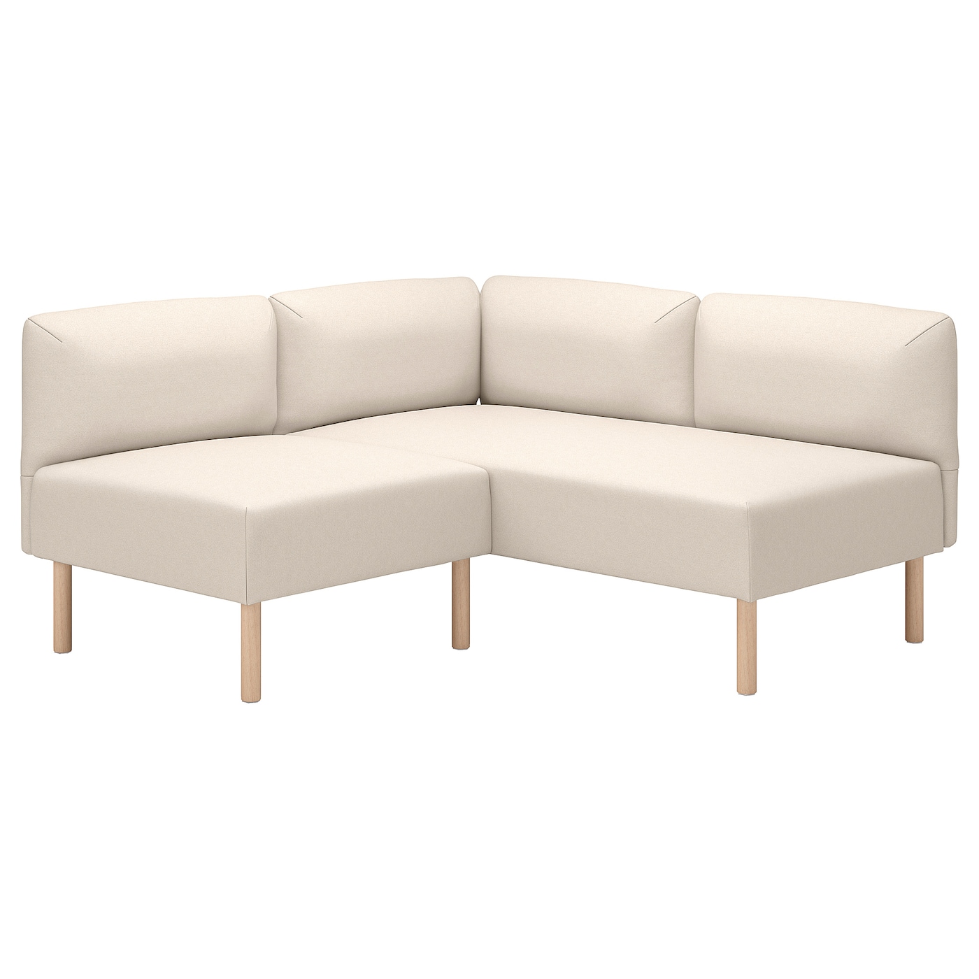 IKEA LILLEHEM modułowa sofa narożna, 2-osobowa, Vissle beżowy/drewno, Głębokość: 76 cm