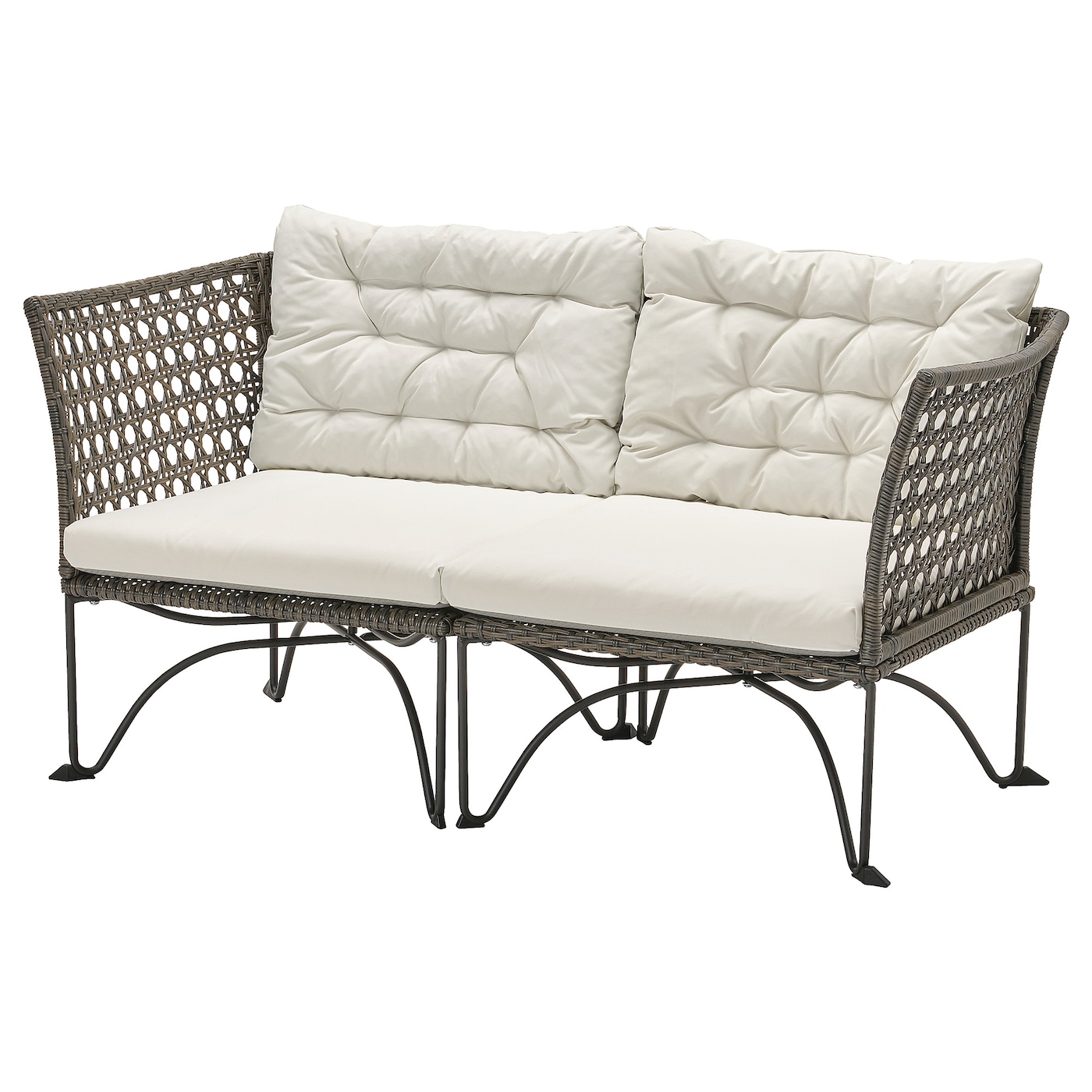 IKEA JUTHOLMEN 2-osobowa sofa modułowa, zewn, ciemnoszary/Kuddarna jasny szarobeżowy, Szerokość: 146 cm
