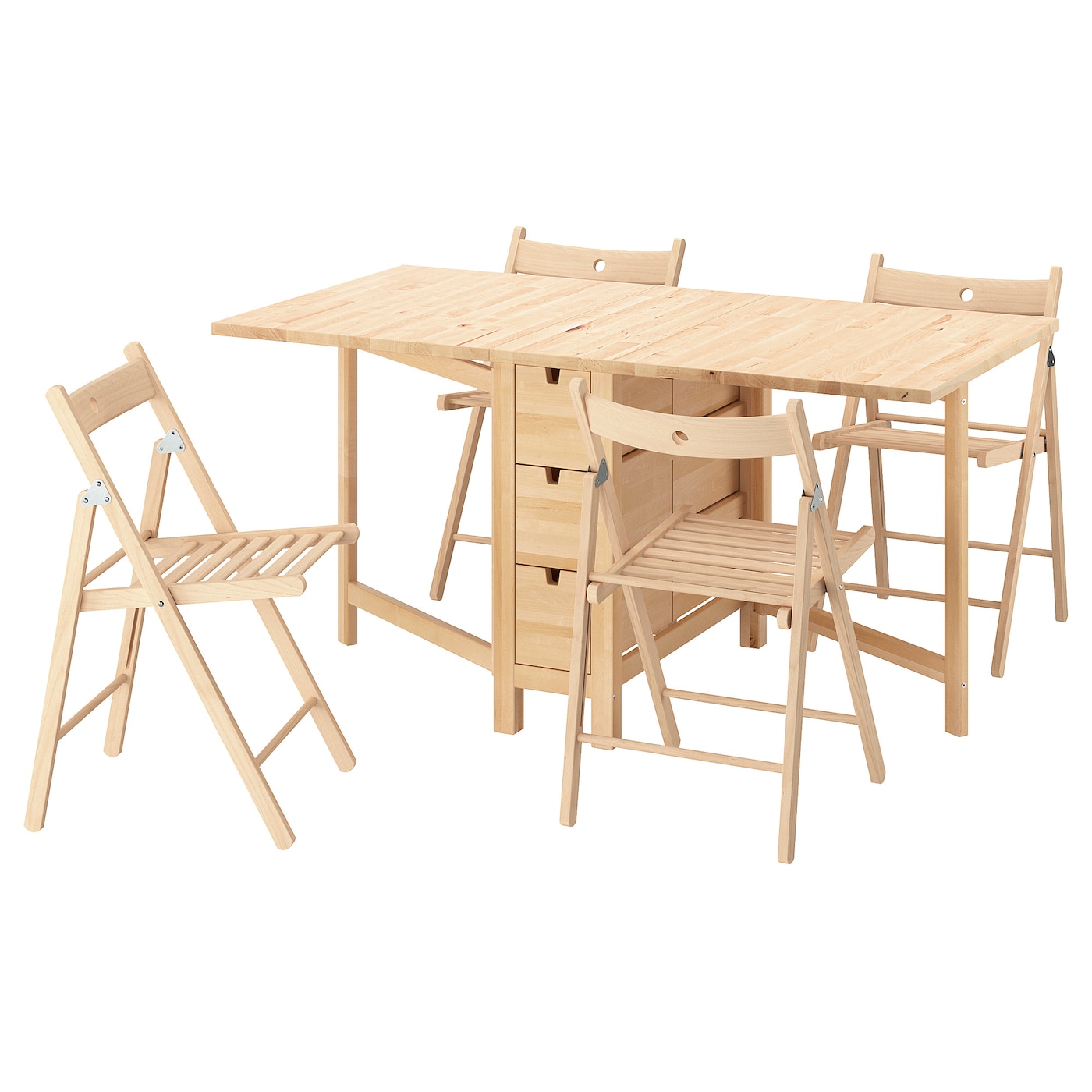 IKEA NORDEN / FRÖSVI stół i 4 krzesła, brzoza/buk, 26/89/152 cm