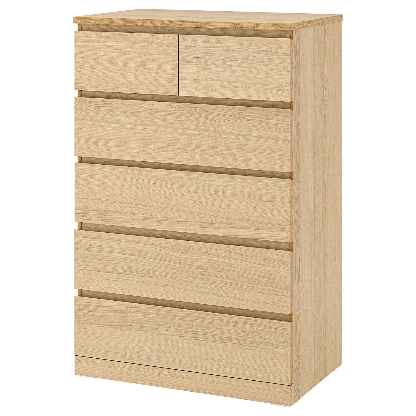 IKEA MALM komoda, 6 szuflad, okleina dębowa bejcowana na biało, 80x123 cm