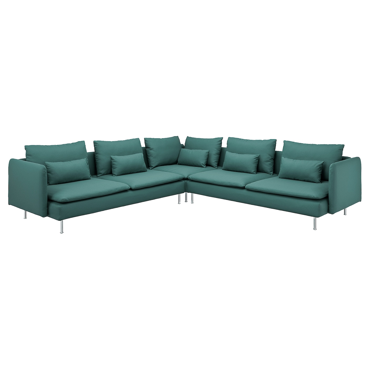 IKEA SÖDERHAMN sofa narożna, 6-osobowa, Kelinge szaroturkusowy, Wysokość z poduchami oparcia: 83 cm