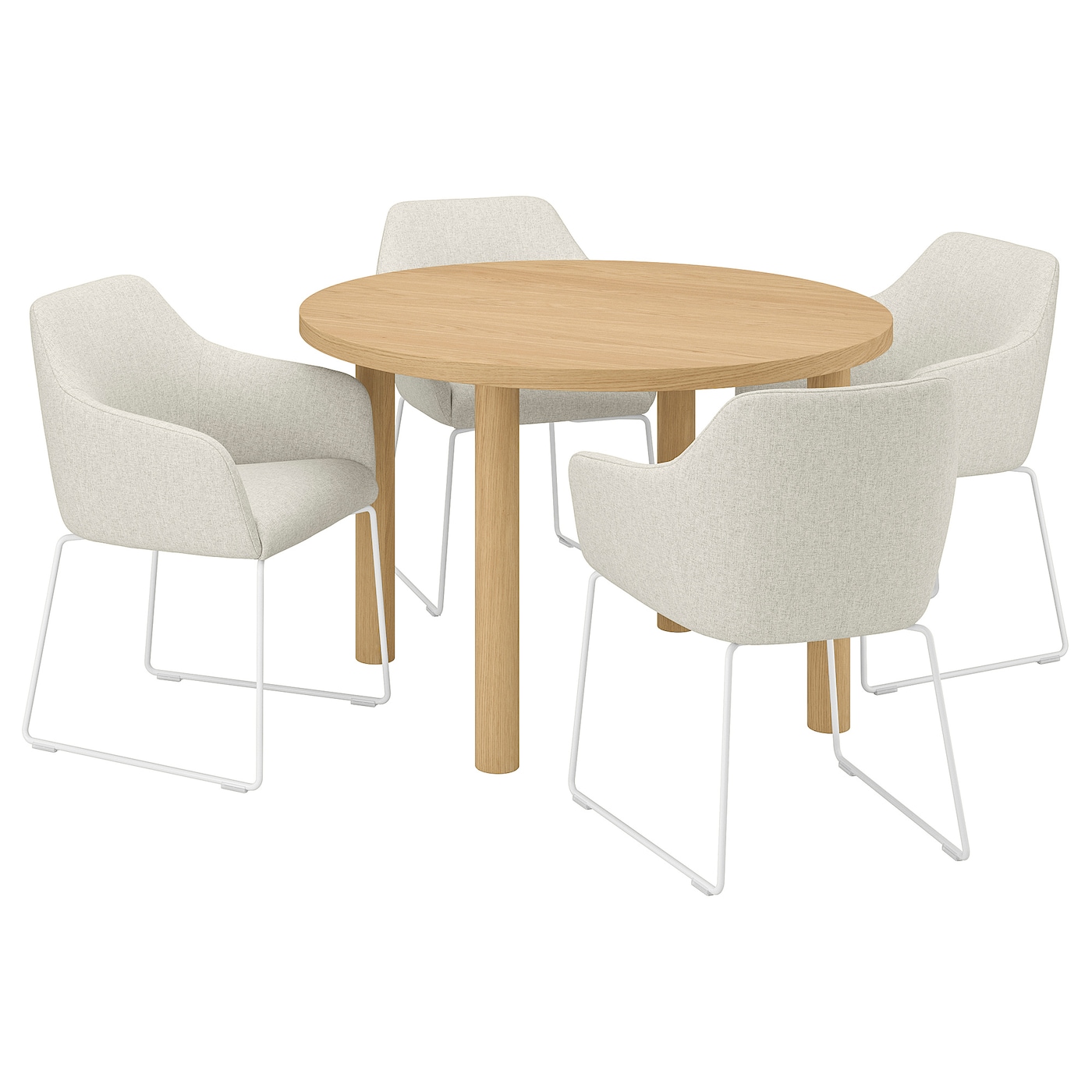IKEA STOCKHOLM 2025 / TOSSBERG stół i 4 krzesła, okl dęb/biały Gunnared beż, 115 cm