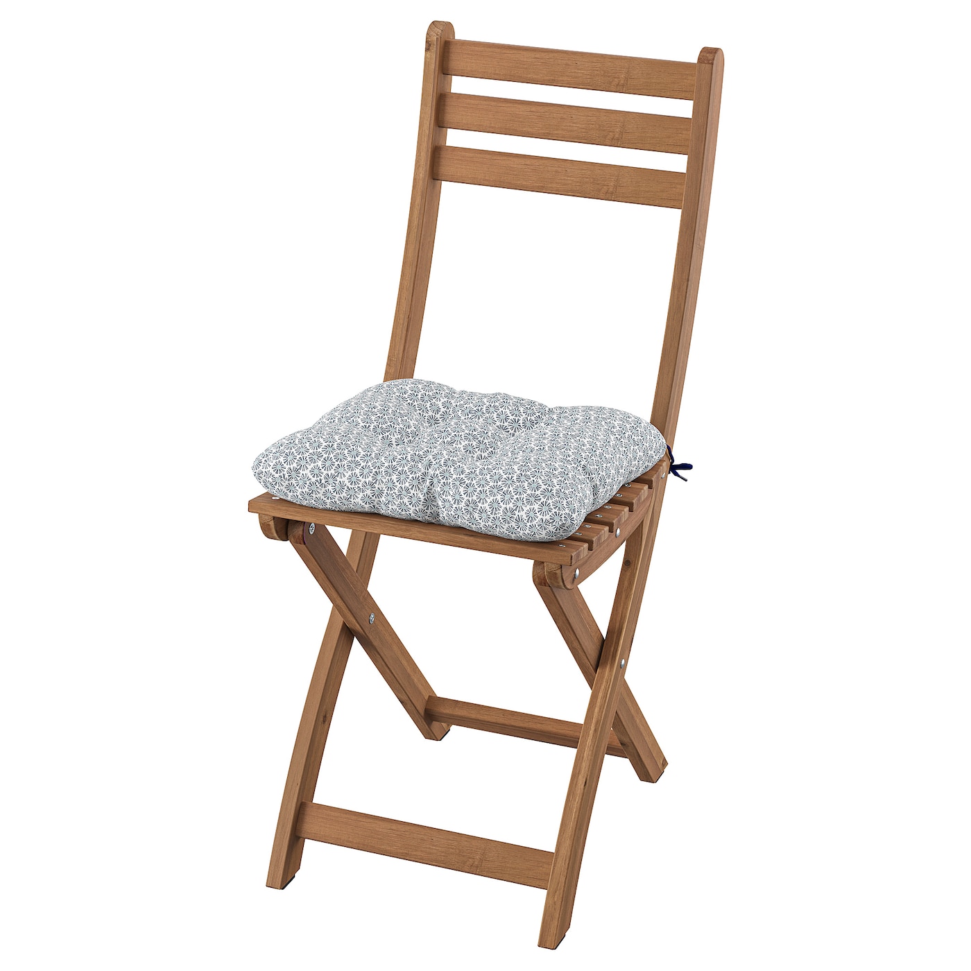 IKEA ASKHOLMEN krzesło, ogrodowe, składany ciemnobrązowy/Klösan niebieski, Szerokość siedziska: 36 cm