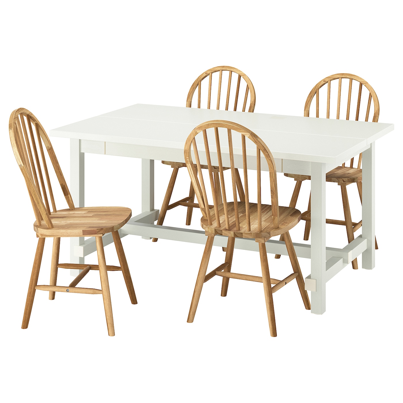 IKEA NORDVIKEN / SKOGSTA stół i 4 krzesła, biały/akacja, 152/223 cm