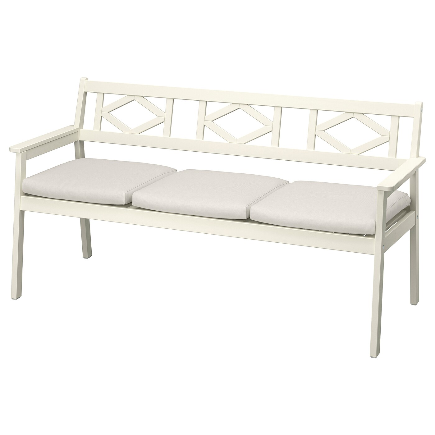 IKEA BONDHOLMEN ławka z oparciem, na zewnątrz, biały/beżowy/Frösön/Duvholmen beżowy, Szerokość: 163 cm