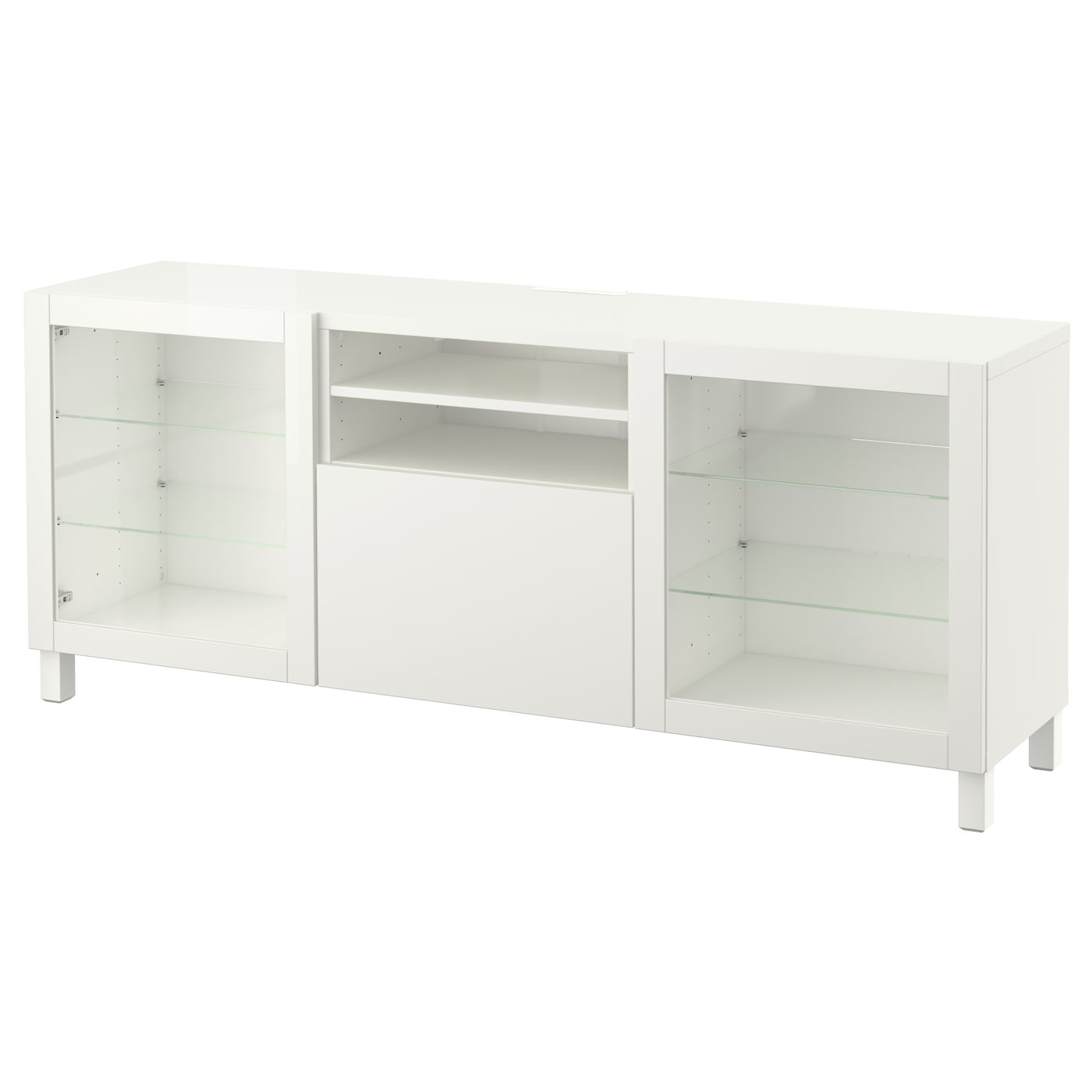 IKEA BESTÅ ława TV z szufladami, Lappviken/Sindvik białe szkło przezroczyste, 180x42x74 cm