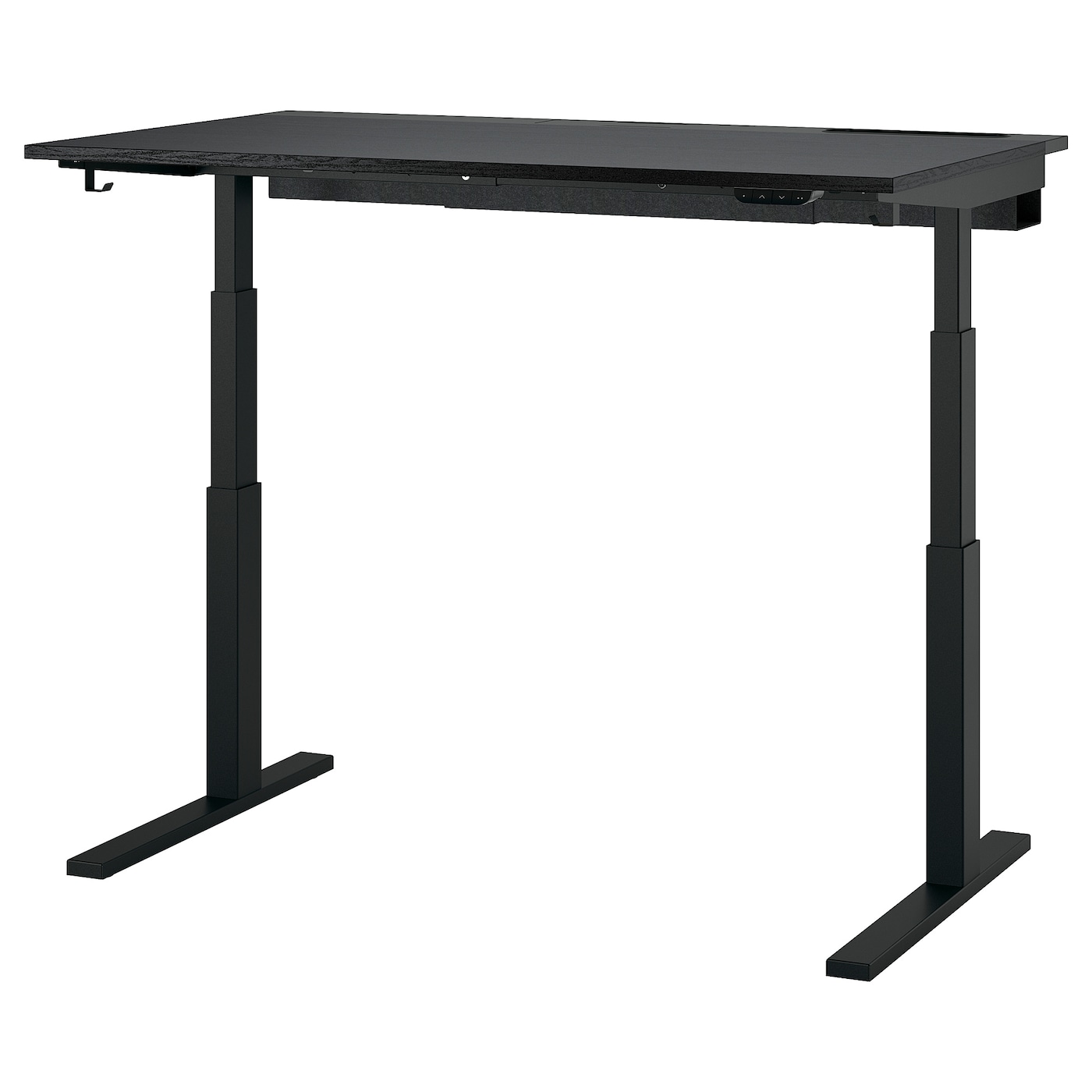 IKEA MITTZON biurko z regulacją wysokości, elektryczny okl jesionowa bejcowana na czarno/czarny, 140x80 cm