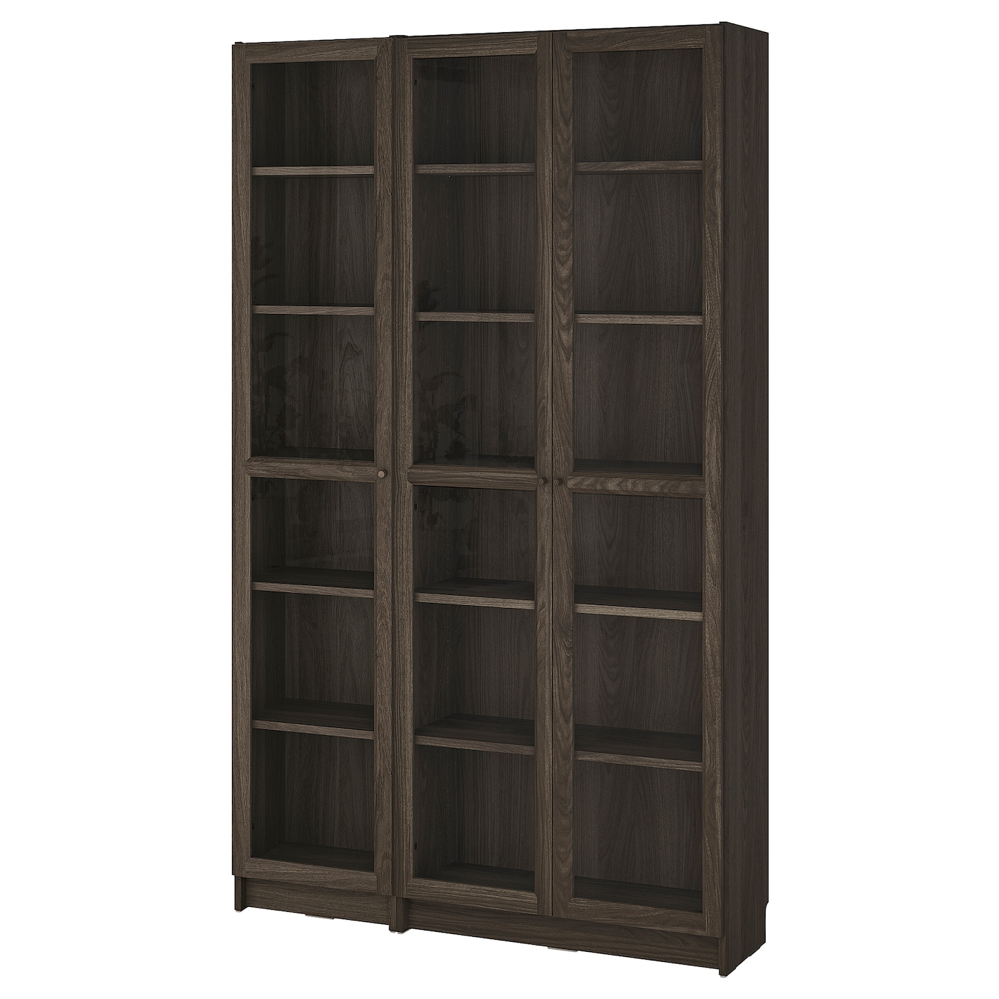 IKEA BILLY / OXBERG kombinacja regałowa szklane drzwi, ciemnobrązowy imit. dębu/szkło bezbarwne, 120x30x202 cm