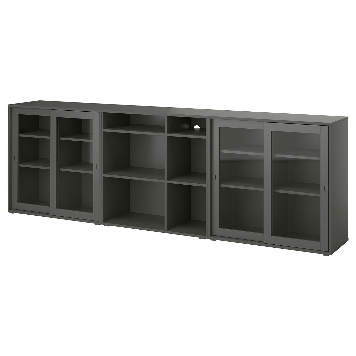 IKEA VIHALS regał/szklane drzwi, ciemnoszary/szkło bezbarwne, 285x37x90 cm