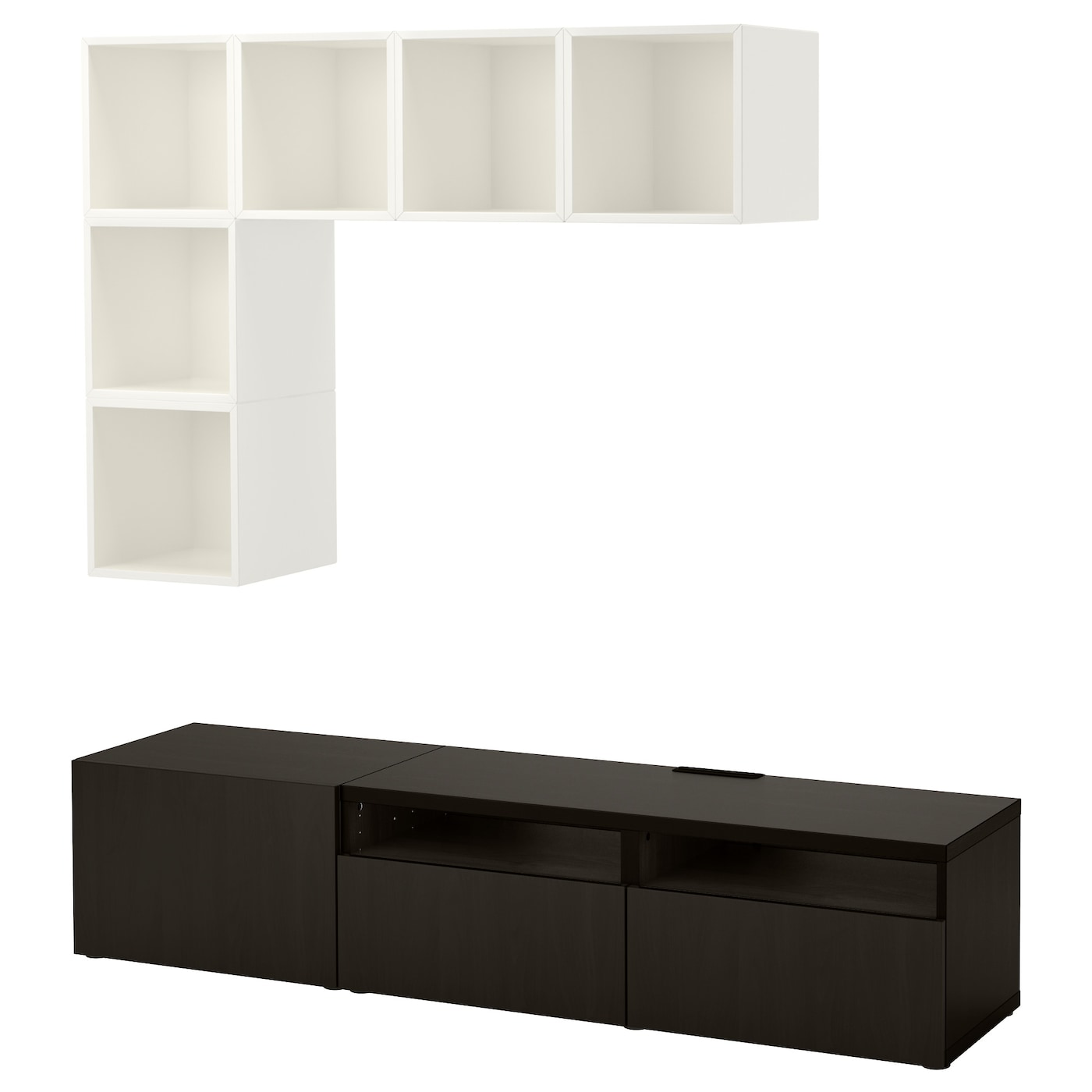 IKEA BESTÅ / EKET kombinacja szafek pod TV, biały/czarnobrązowy, 180x42x170 cm