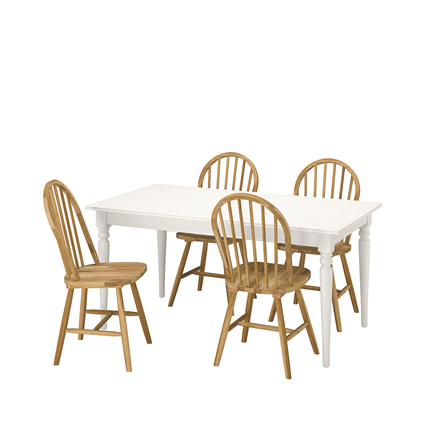 IKEA INGATORP / SKOGSTA stół i 4 krzesła, biały/akacja, 155/215 cm