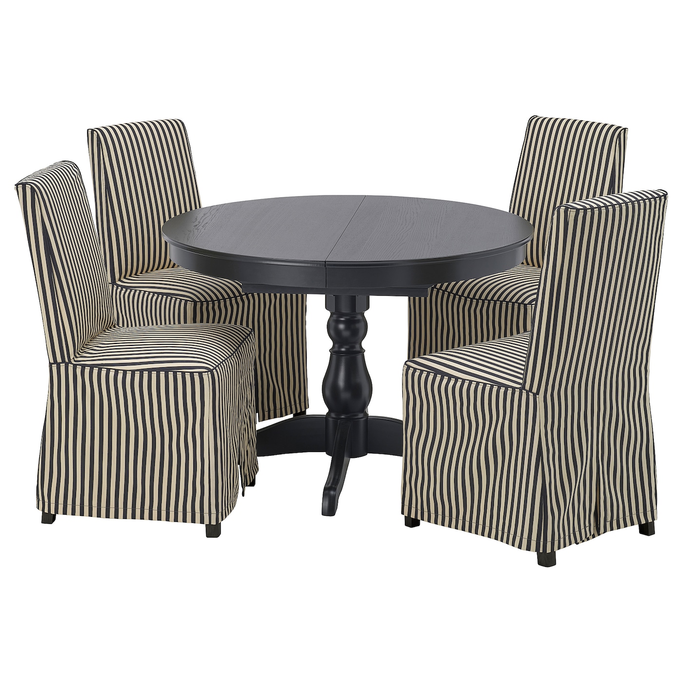IKEA INGATORP / BERGMUND stół i 4 krzesła, czarny/czarny czarny/biały, 110/155 cm