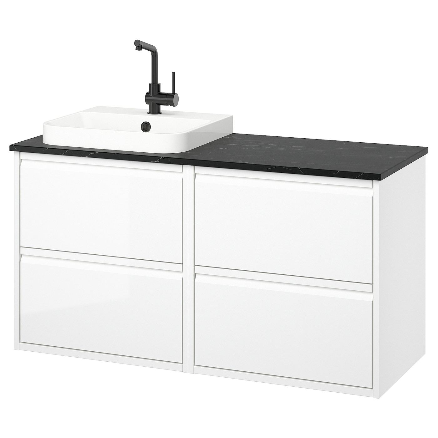 IKEA ÄNGSJÖN / BACKSJÖN szafka pod umyw/umywalka/bateria, połysk biały, 122x49x71 cm