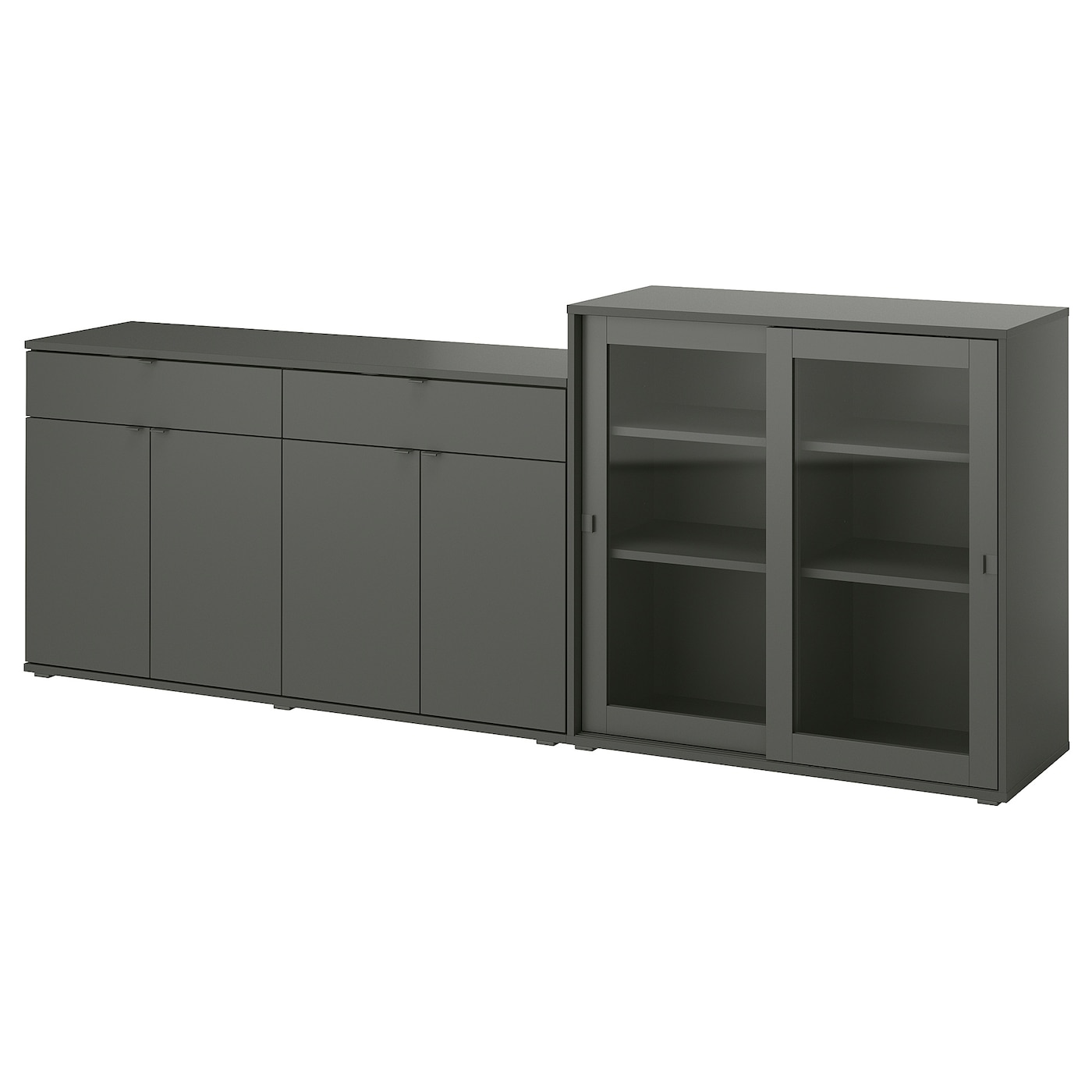 IKEA VIHALS regał/szklane drzwi, ciemnoszary/szkło bezbarwne, 235x37x90 cm