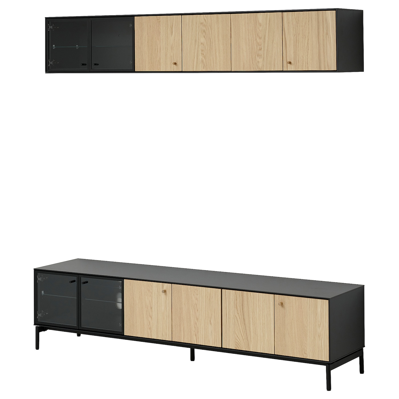 IKEA BOASTAD szafka pod TV, czarny/okl dęb, 181x42 cm