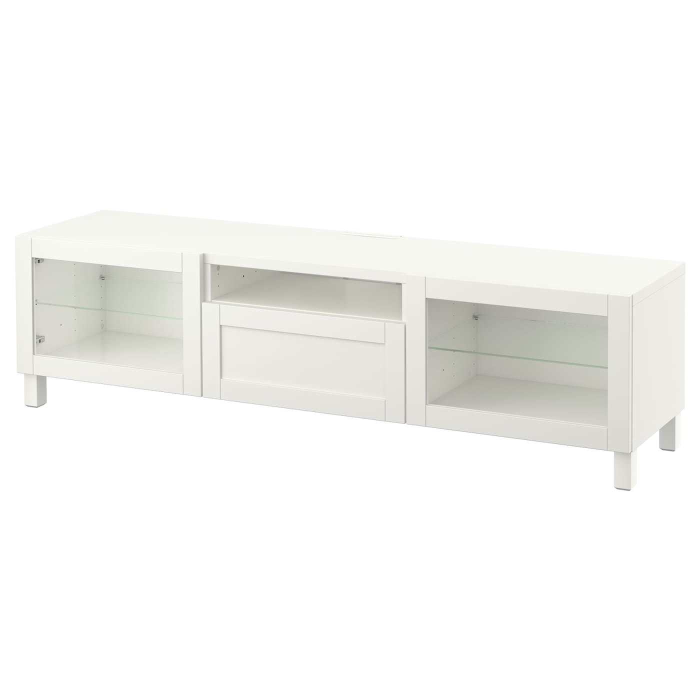 IKEA BESTÅ szafka pod TV, biały/Hanviken/Stubbarp białe szkło przezroczyste, 180x42x48 cm