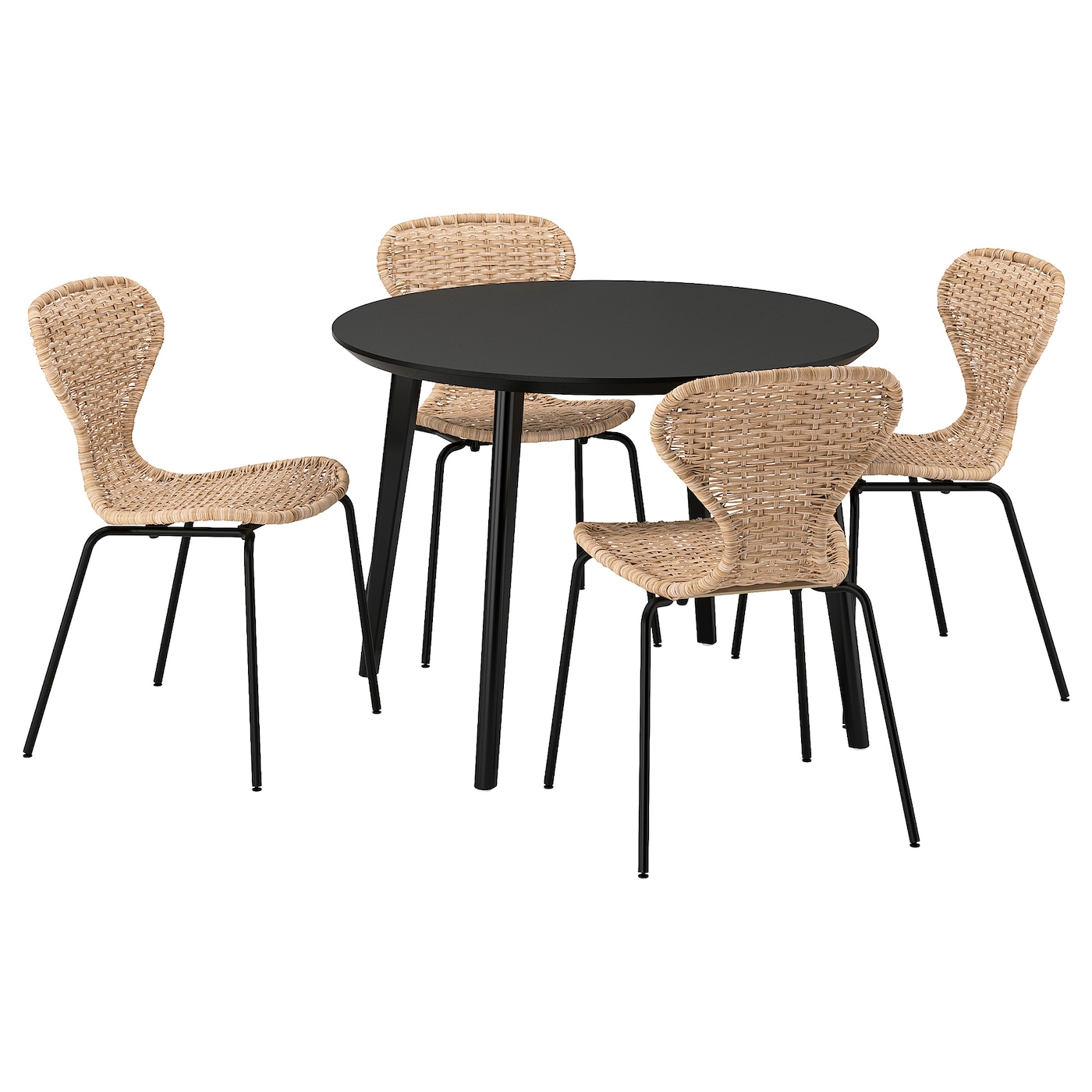IKEA LISABO / ÄLVSTA stół i 4 krzesła, czarny/rattan czarny, 105 cm