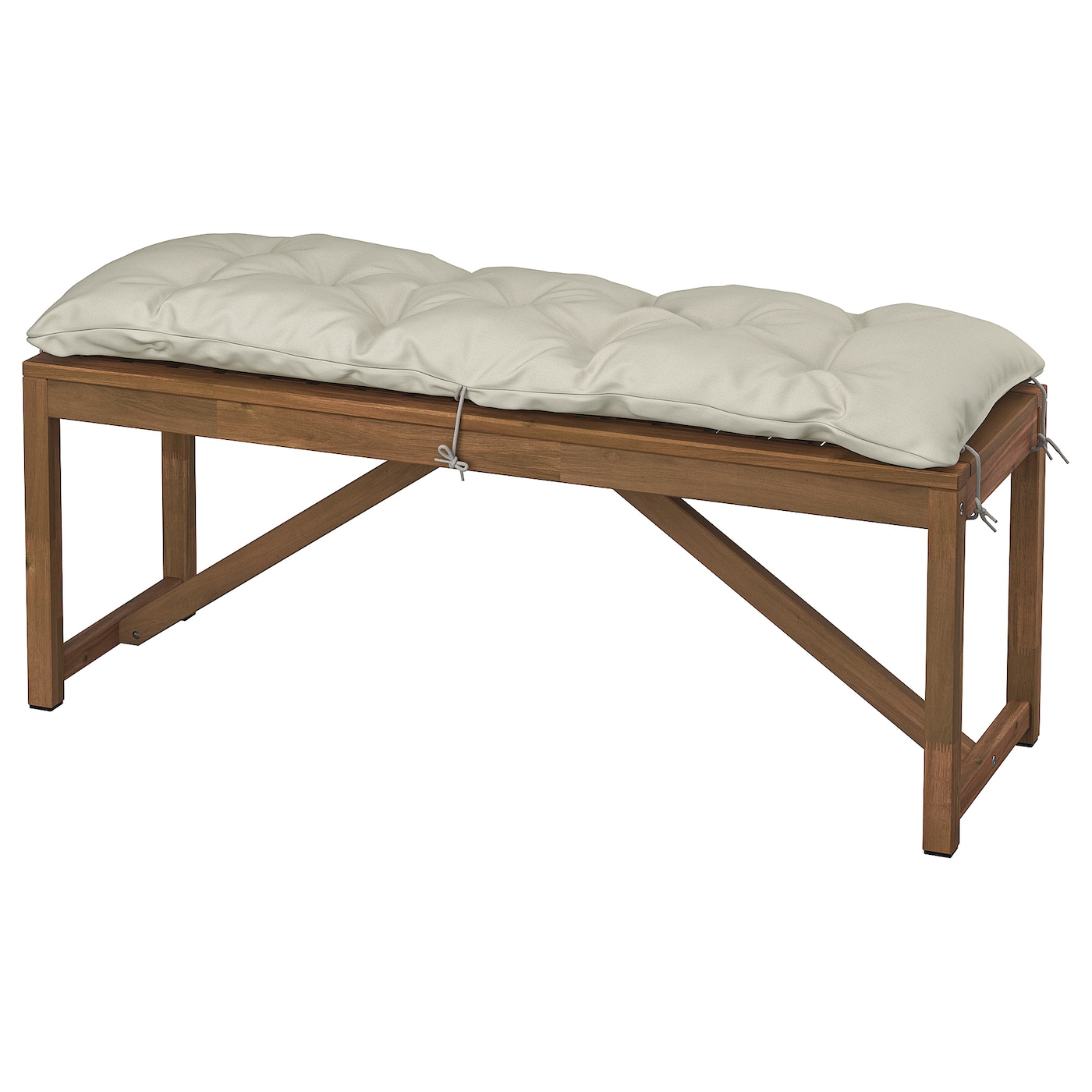IKEA NÄMMARÖ ławka z poduszką, bejca jasnobrązowa/Kuddarna jasny szarobeżowy, 120 cm
