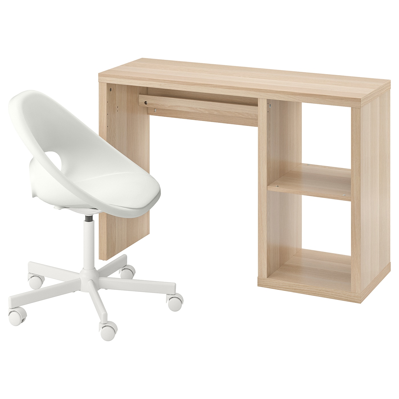 IKEA KALLAX / LOBERGET biurko i krzesło, imitacja dębu bejcowanego na biało/biały