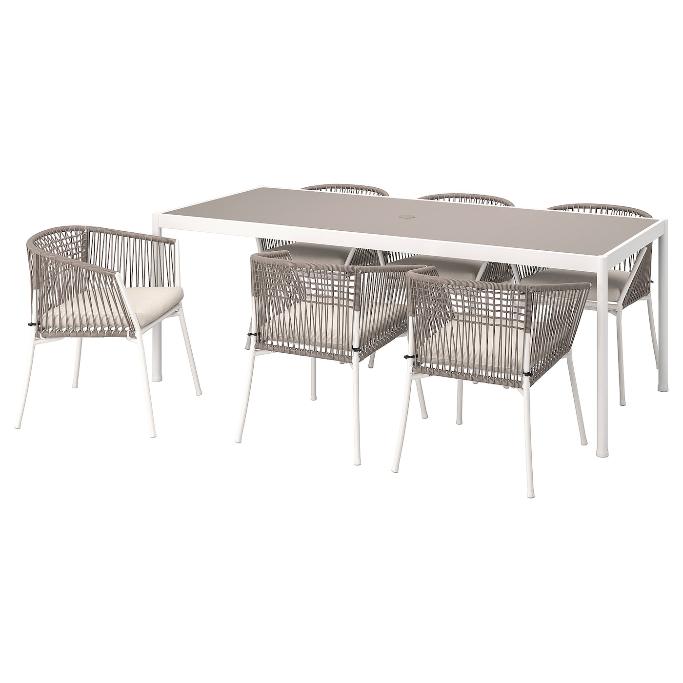 IKEA SEGERÖN stół+6 krzeseł z podłok, na zew, Segerön biały/beżowy/Frösön/Duvholmen beżowy, 212 cm