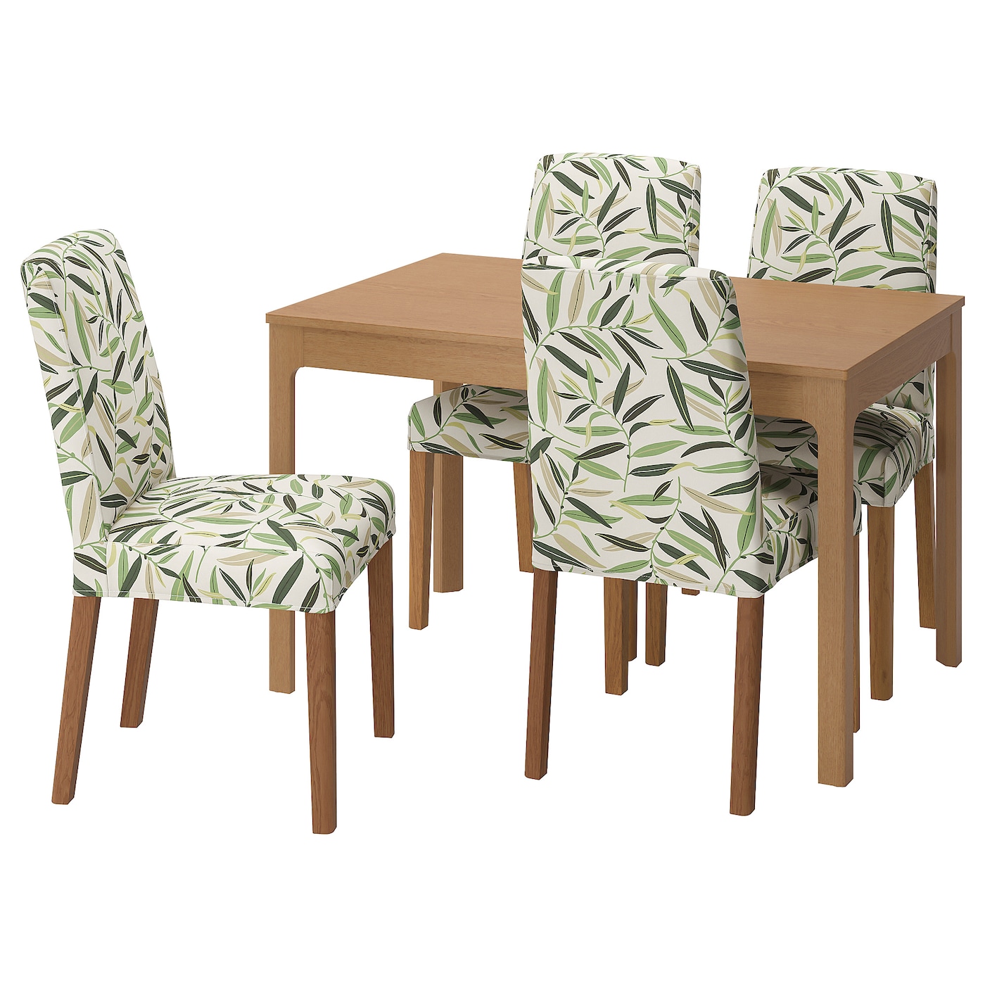 IKEA EKEDALEN / BERGMUND stół i 4 krzesła, imit. dębu/Fågelfors wielobarwny, 120/180 cm