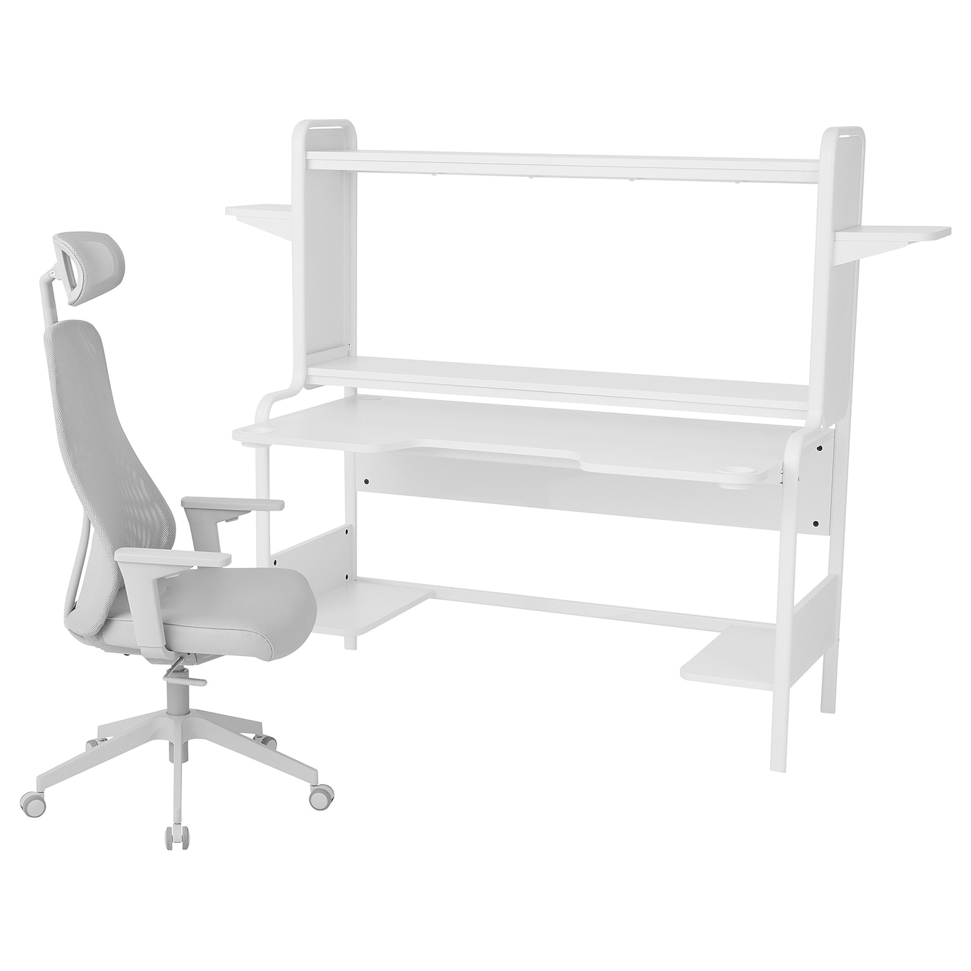 IKEA FREDDE / MATCHSPEL biurko gamingowe i krzesło, biały/jasnoszary, Minimalna szerokość: 140 cm