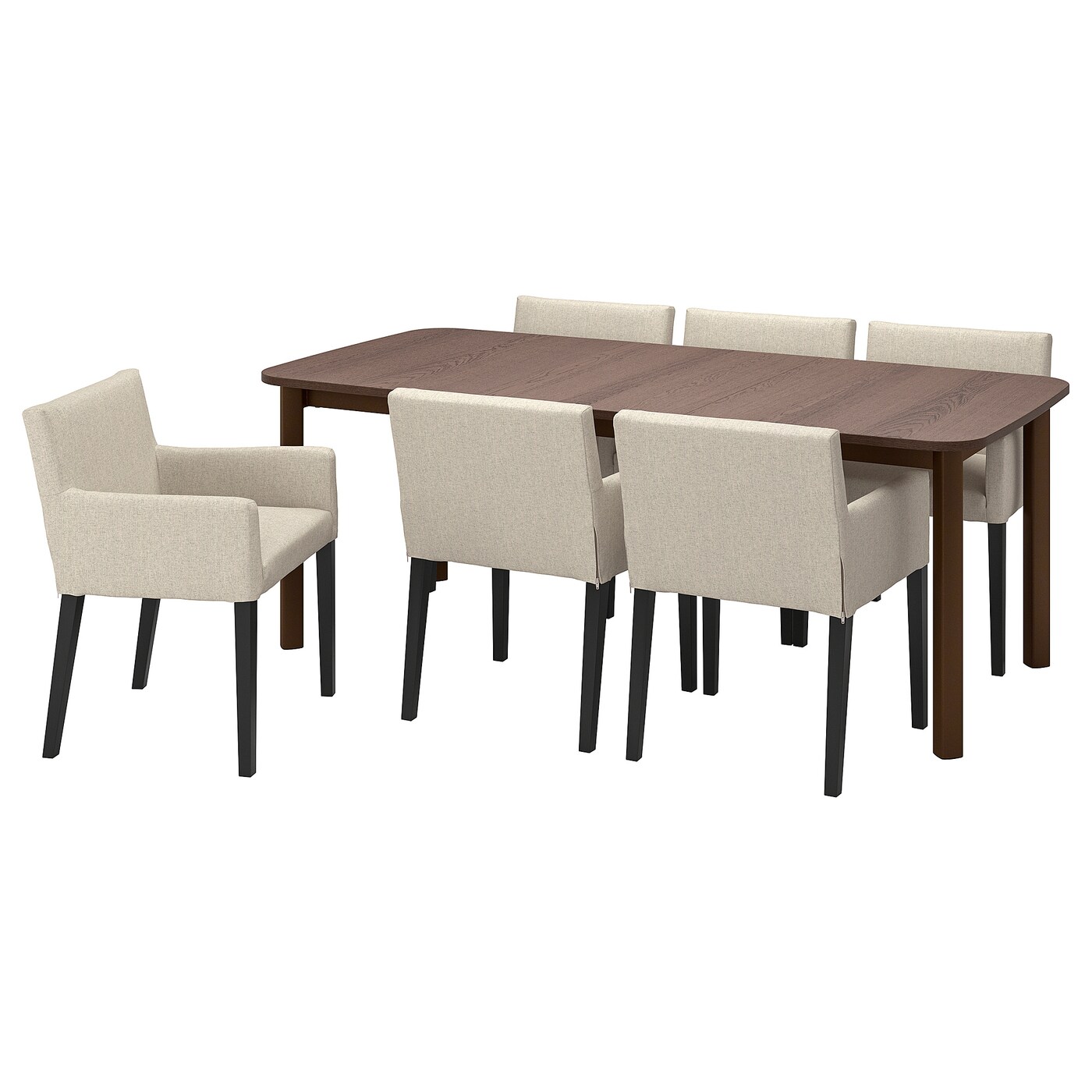 IKEA STRANDTORP / MÅRENÄS stół i 6 krzeseł, brązowy/czarny Gunnared beż, 150/205/260 cm