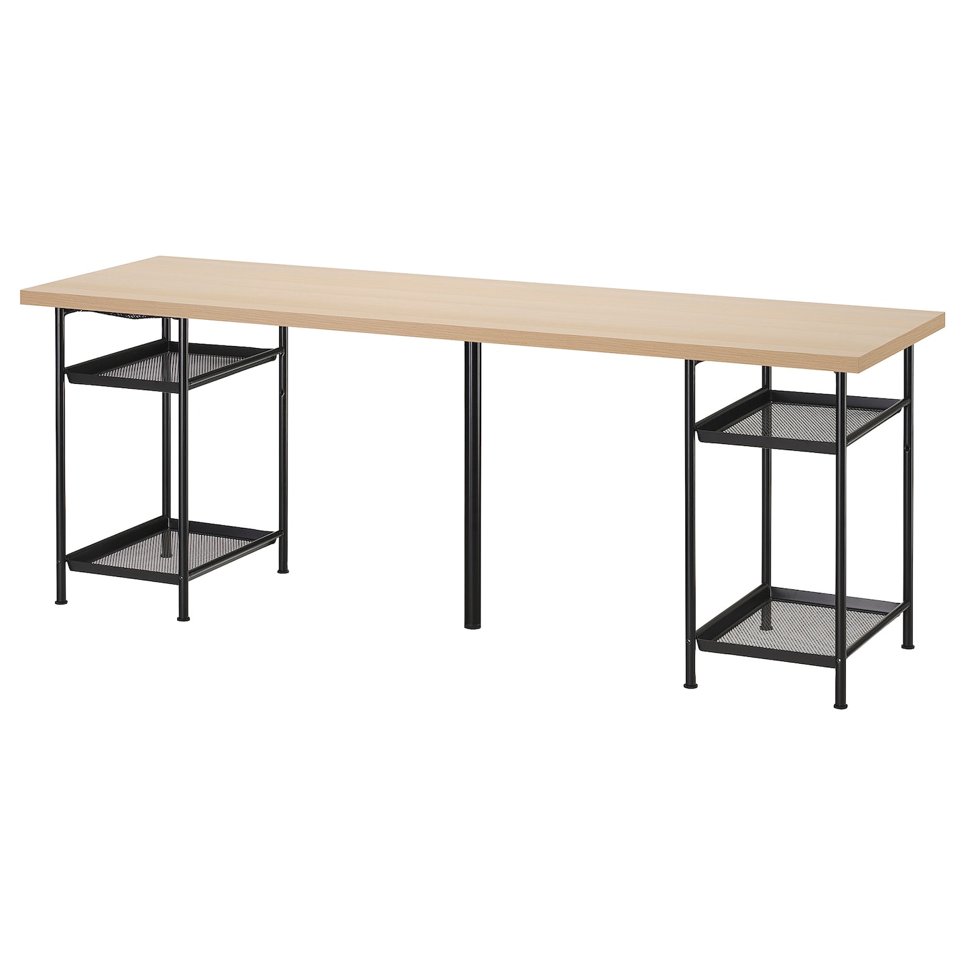 IKEA LAGKAPTEN / SPÄND biurko, imitacja dębu bejcowanego na biało/czarny, 200x60 cm