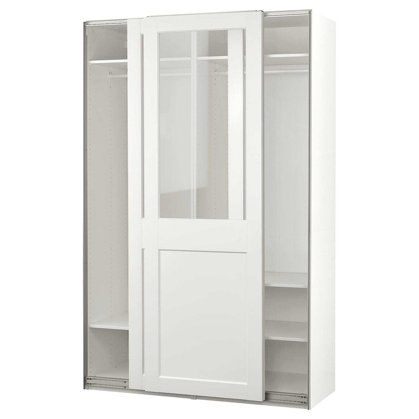 IKEA PAX / GRIMO szafa z przesuwanymi drzwiami, biały/szkło bezbarwne biały, 150x66x236 cm