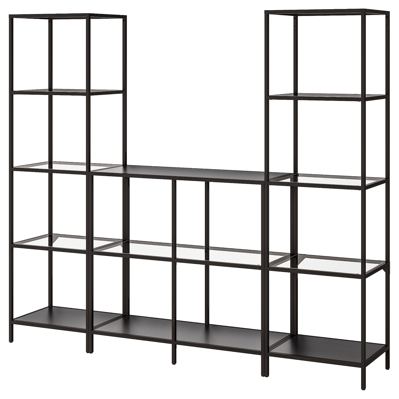 IKEA VITTSJÖ regał, czarnybrąz/szkło, 202x36x175 cm