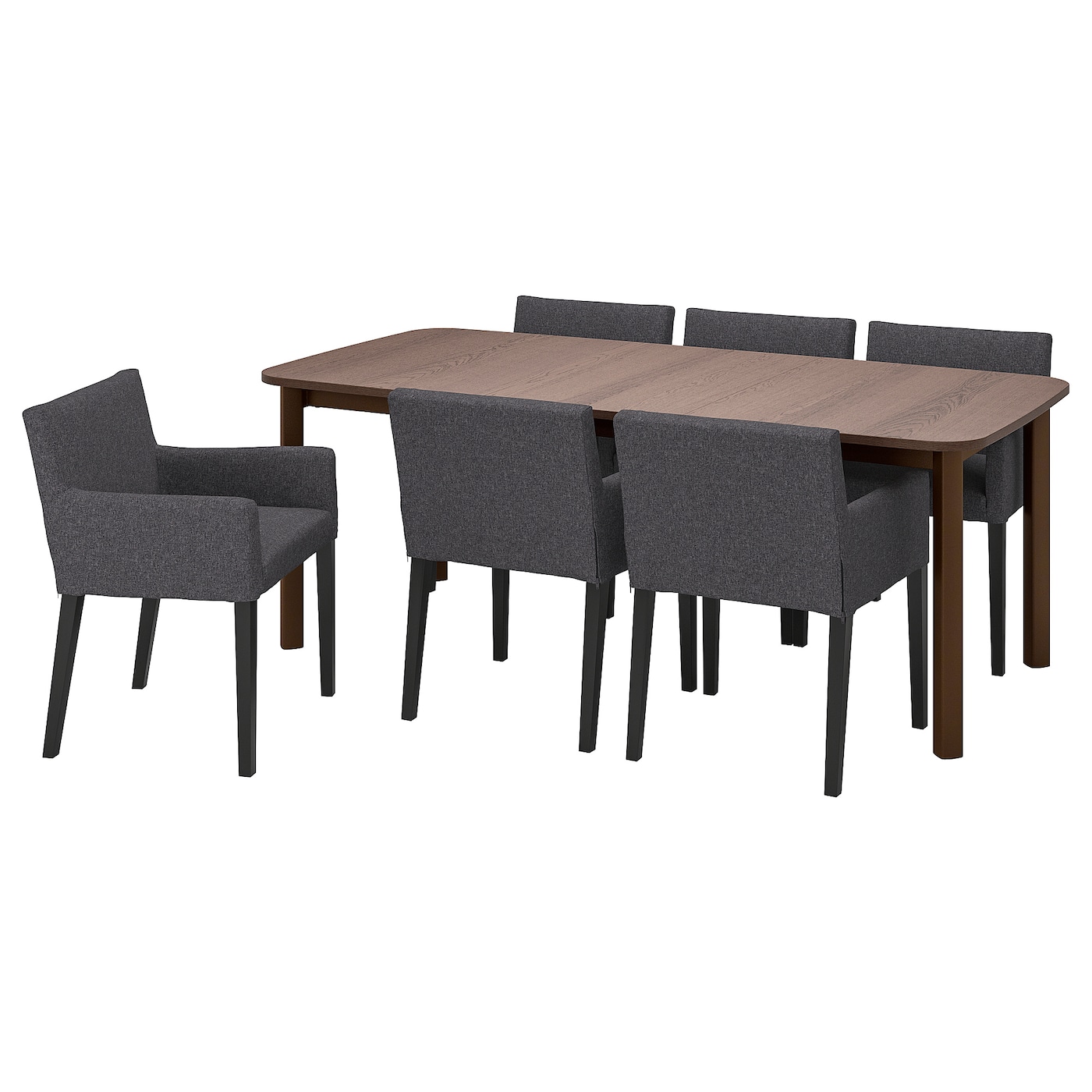 IKEA STRANDTORP / MÅRENÄS stół i 6 krzeseł, brązowy/czarny Gunnared ciemnoszary, 150/205/260 cm