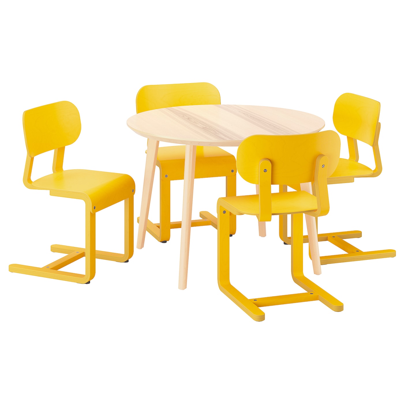 IKEA LISABO / LYCKAN stół i 4 krzesła, okleina jesionowa/żółty okl brzoz, 105 cm