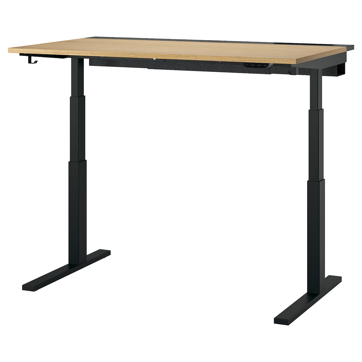 IKEA MITTZON biurko z regulacją wysokości, elektryczny okl dęb/czarny, 140x80 cm