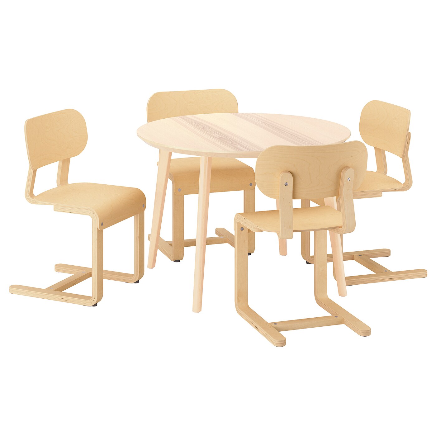 IKEA LISABO / LYCKAN stół i 4 krzesła, okleina jesionowa/okl brzoz, 105 cm