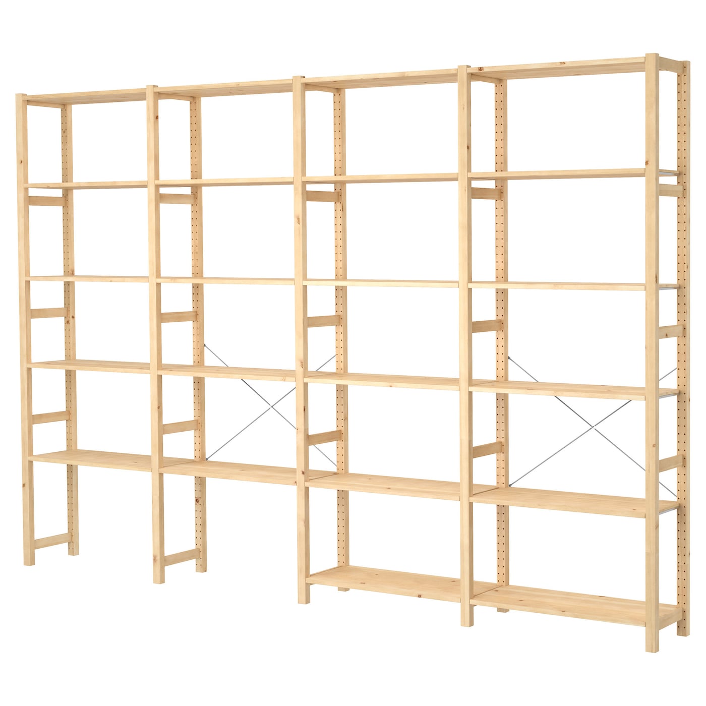 IKEA IVAR 4 sekcje/półki, sosna, 344x30x226 cm
