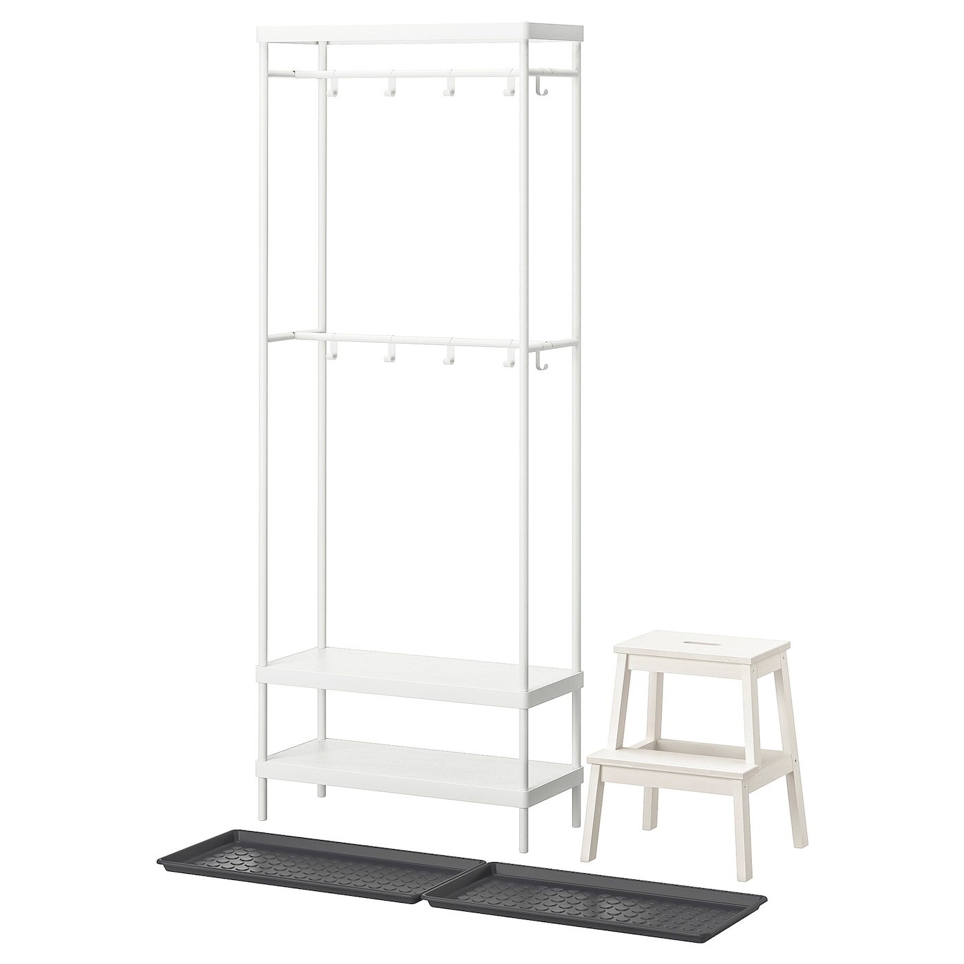 IKEA MACKAPÄR / BAGGMUCK meble do przedpokoju, zestaw 4 szt, biały/szary