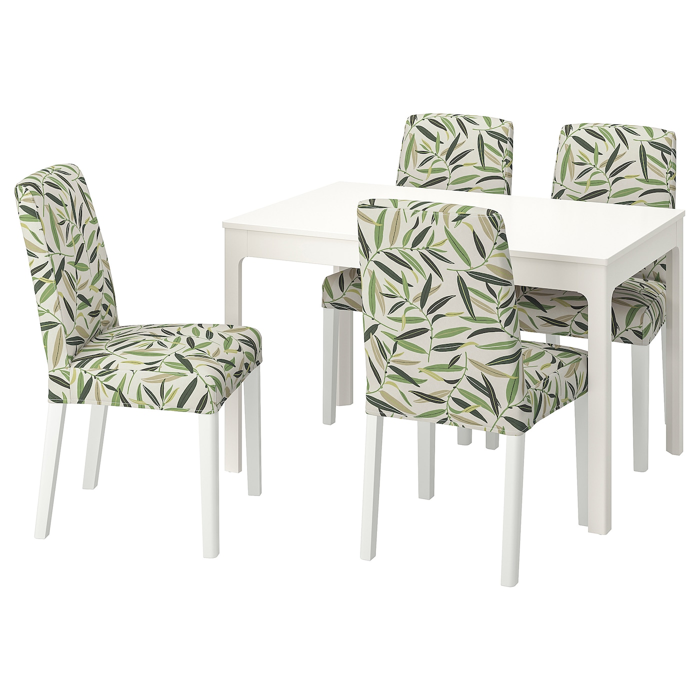 IKEA EKEDALEN / BERGMUND stół i 4 krzesła, biały/Fågelfors wielobarwny, 120/180 cm