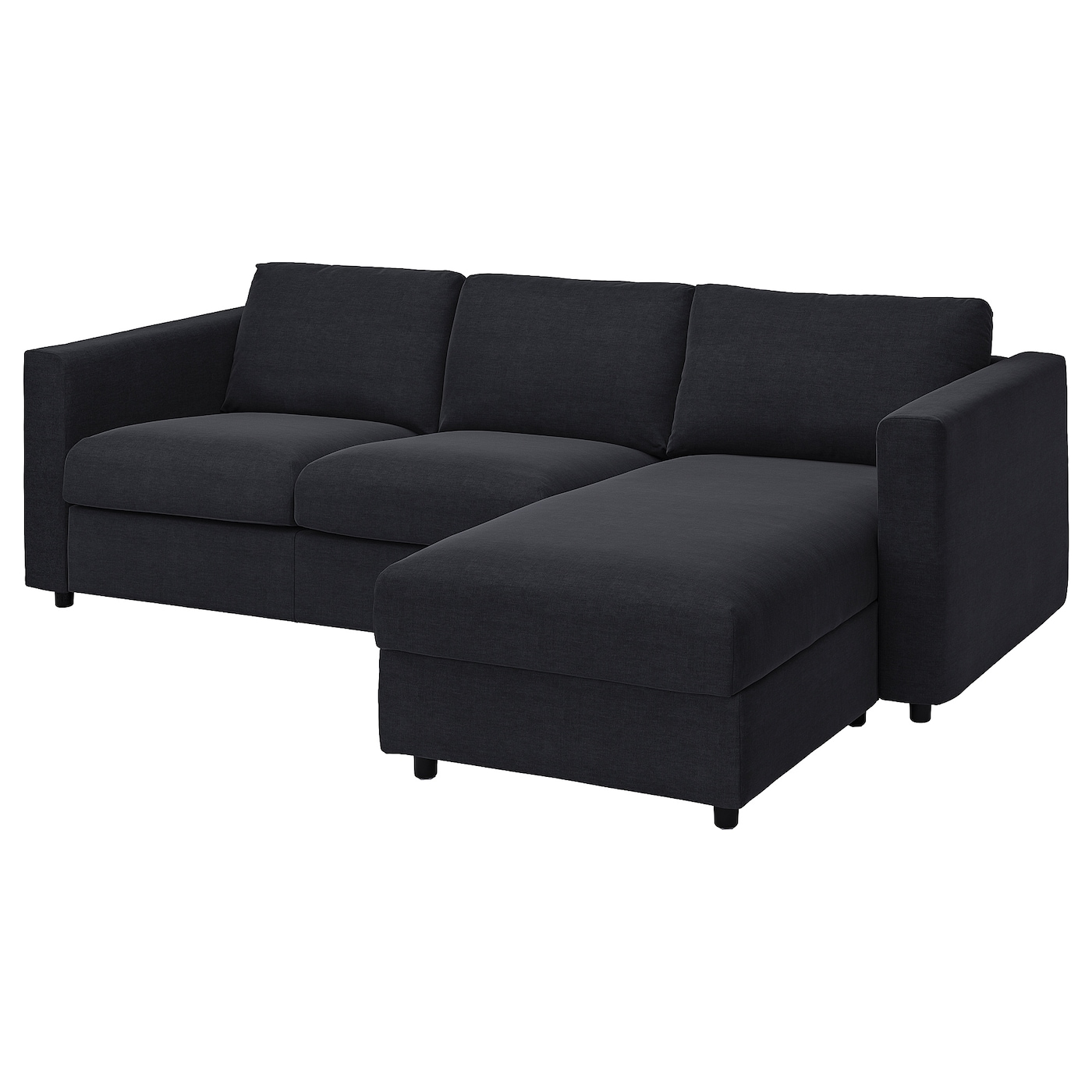 IKEA VIMLE sofa 3-osobowa z szezlongiem, Saxemara czarnoniebieski, Wysokość z poduchami oparcia: 83 cm