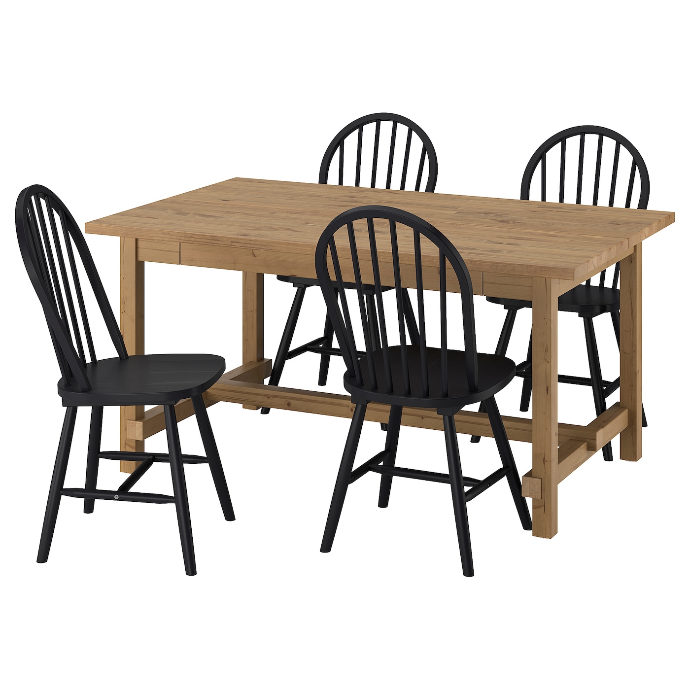 IKEA NORDVIKEN / SKOGSTA stół i 4 krzesła, bejca patynowa/czarny, 152/223 cm