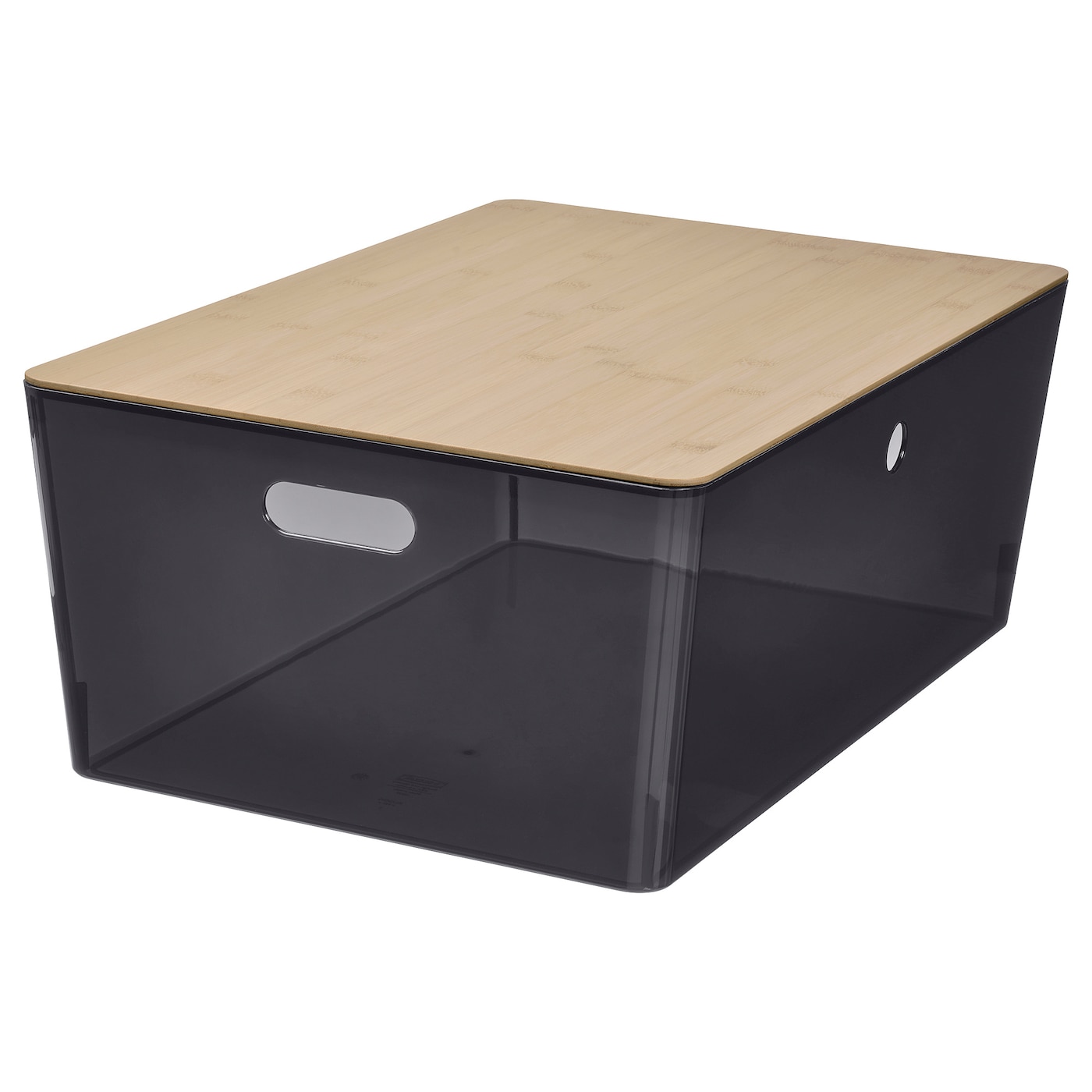 IKEA KUGGIS pojemnik z pokrywką, przezroczysty czarny/bambus, 37x54x21 cm