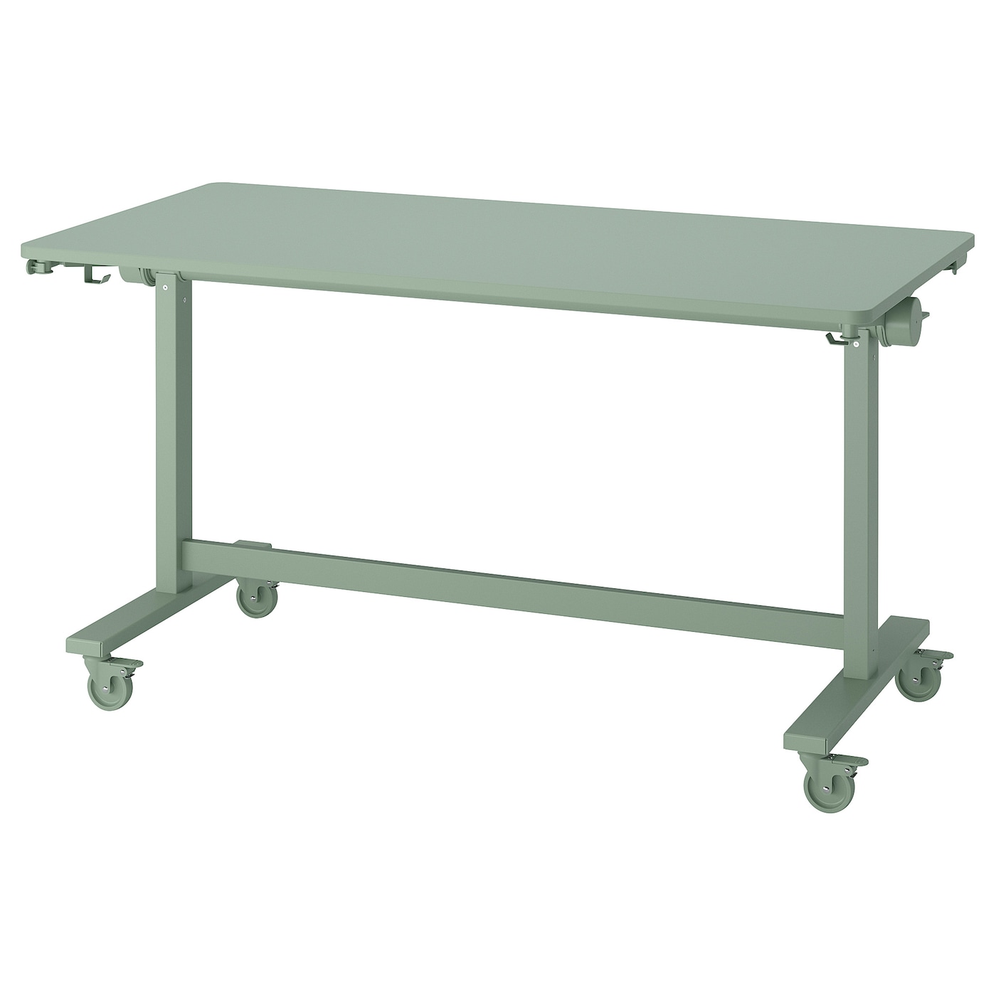 IKEA MITTZON stół składany na kółkach, zielony, 140x70 cm