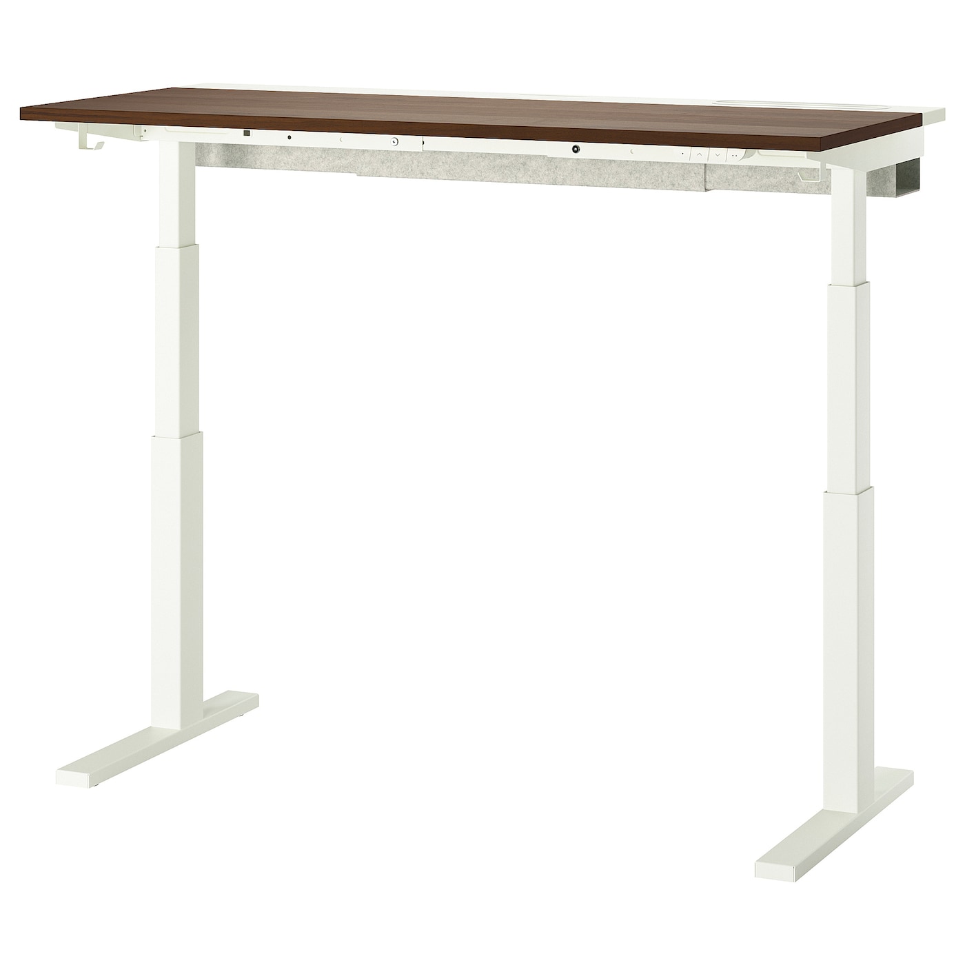 IKEA MITTZON biurko z regulacją wysokości, elektryczny okleina orzechowa/biały, 140x60 cm