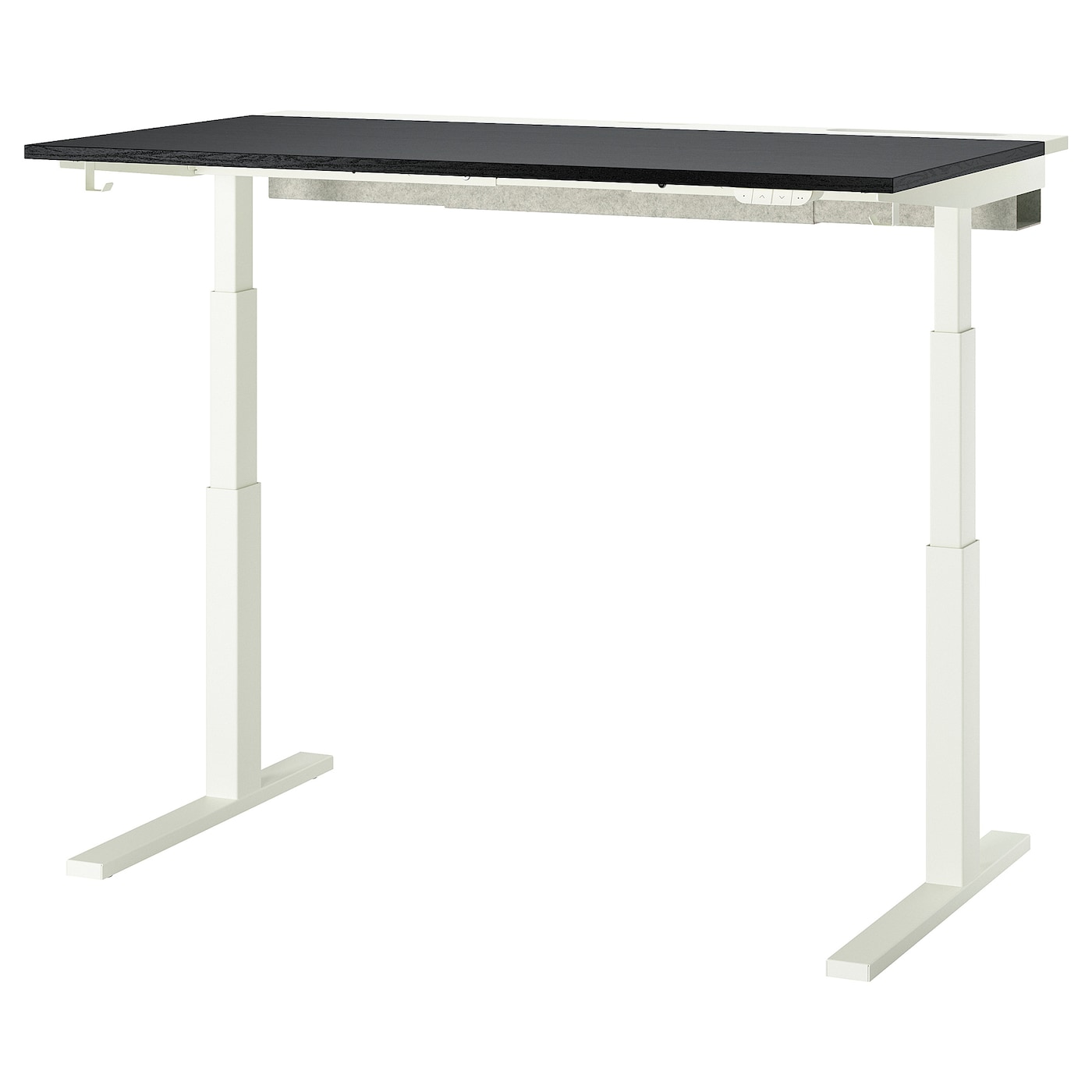 IKEA MITTZON biurko z regulacją wysokości, elektryczny okl jesionowa bejcowana na czarno/biały, 140x80 cm