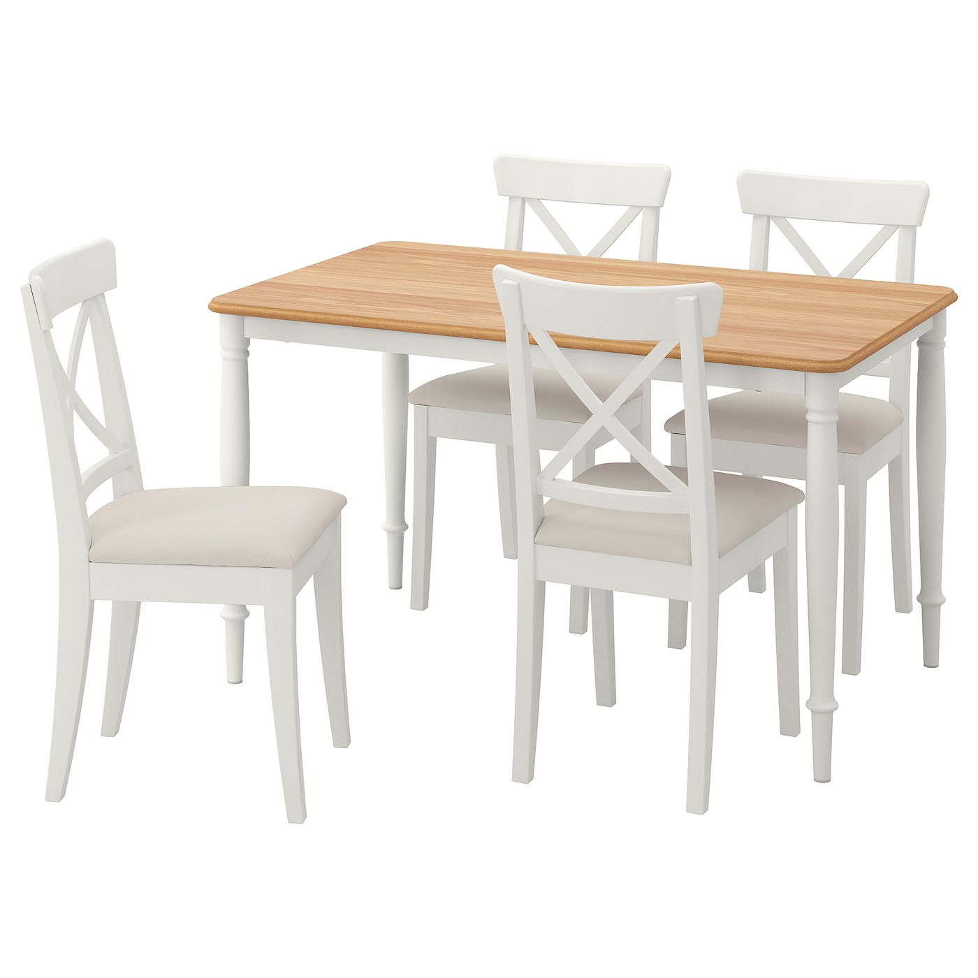 IKEA DANDERYD / INGOLF stół i 4 krzesła, okl dęb biały/Hallarp beżowy, 130x80 cm