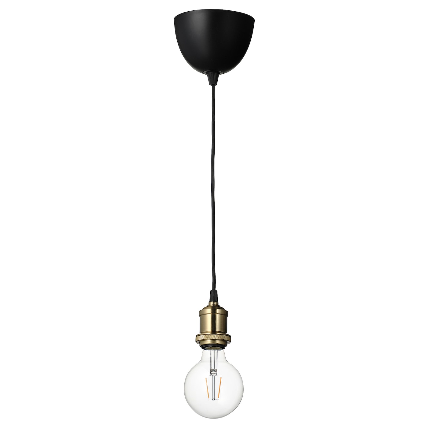 IKEA JÄLLBY / LUNNOM lampa wisząca z żarówką, mosiądzowane kula/przezroczysta