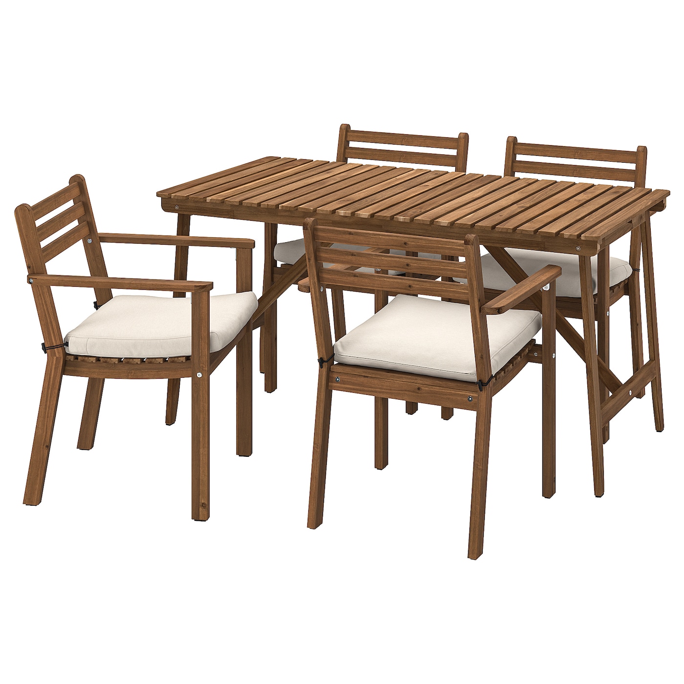 IKEA ASKHOLMEN stół+4 krzesła z podłok, na zew, ciemnobrązowy/Frösön/Duvholmen beżowy, 143x75 cm