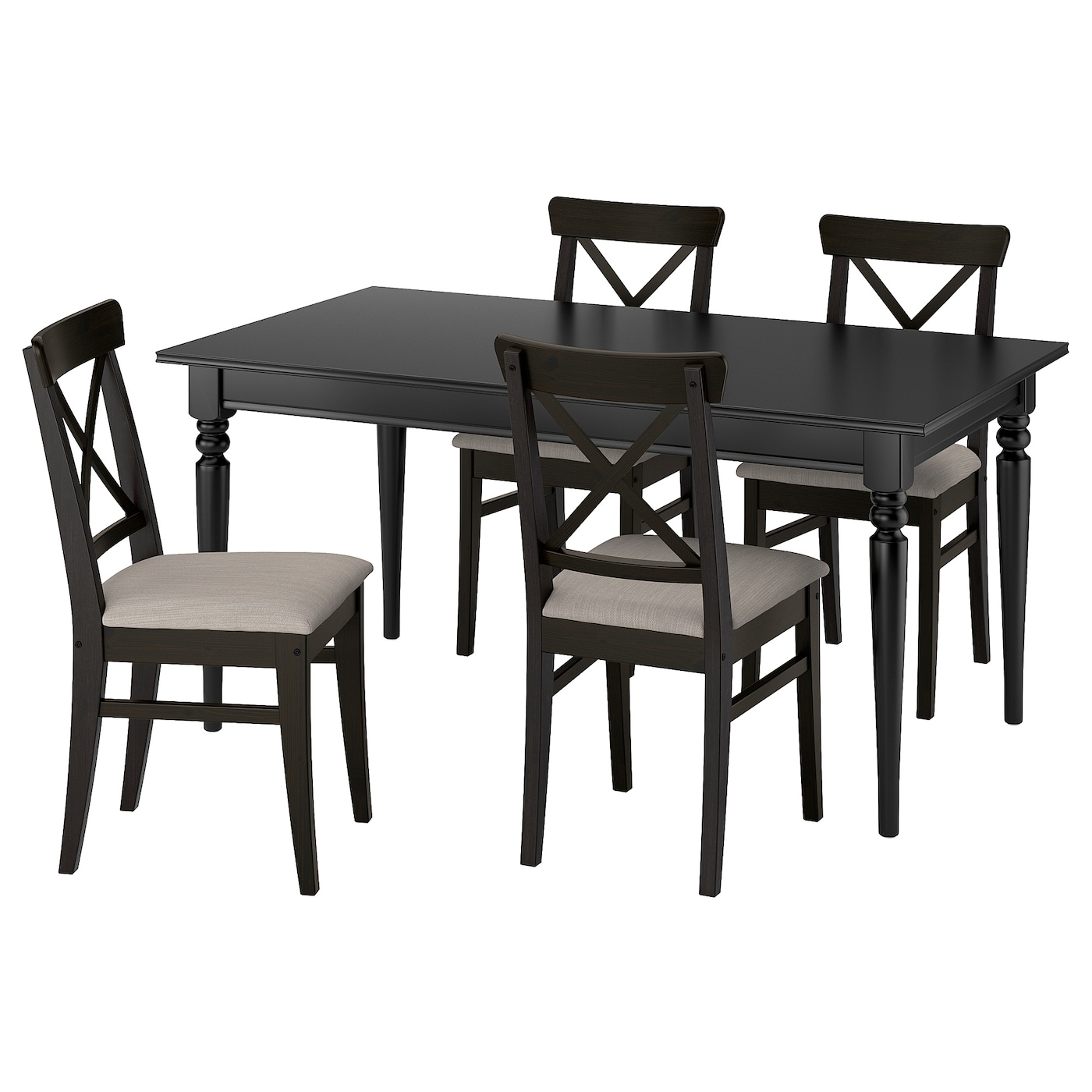 IKEA INGATORP / INGOLF stół i 4 krzesła, czarny/brązowoczarny Nolhaga szarobeżowy, 155/215 cm