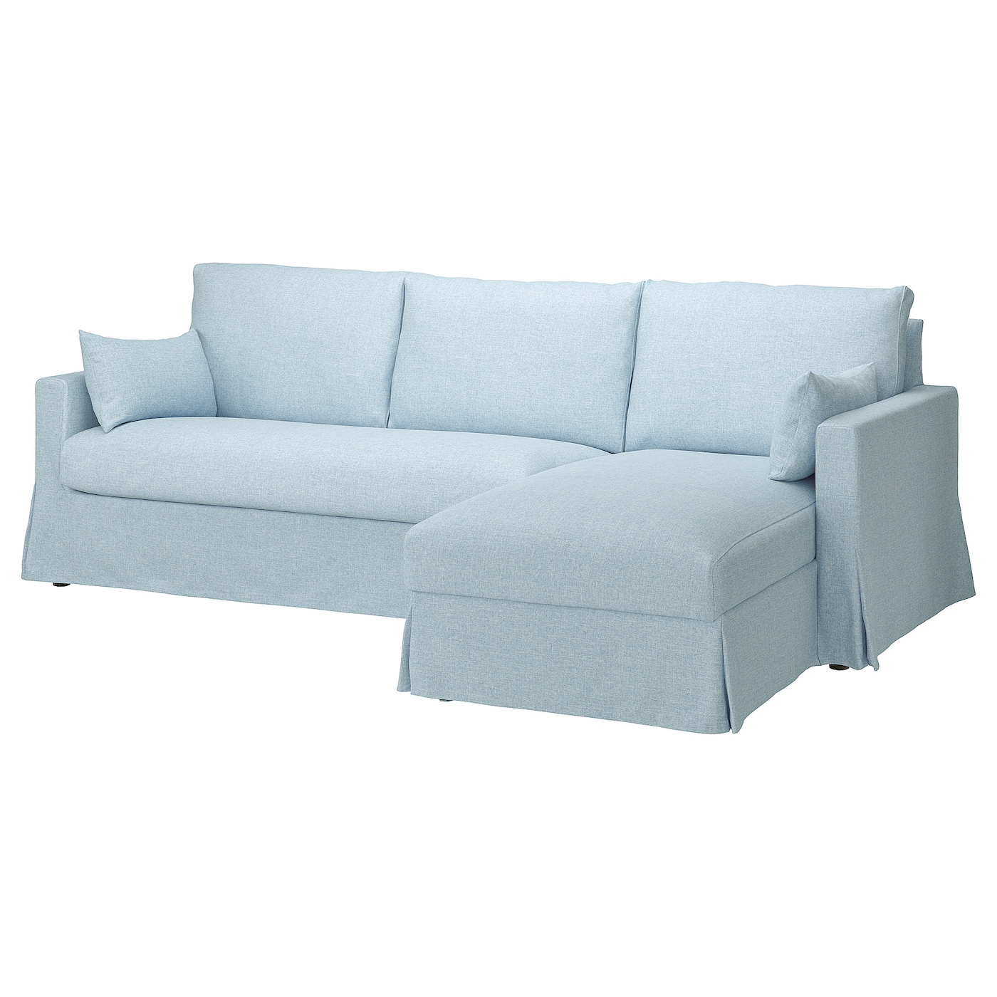 IKEA HYLTARP sofa 3o z szezlongiem, prawy, Kilanda bladoniebieski, Wysokość z poduchami oparcia: 91 cm