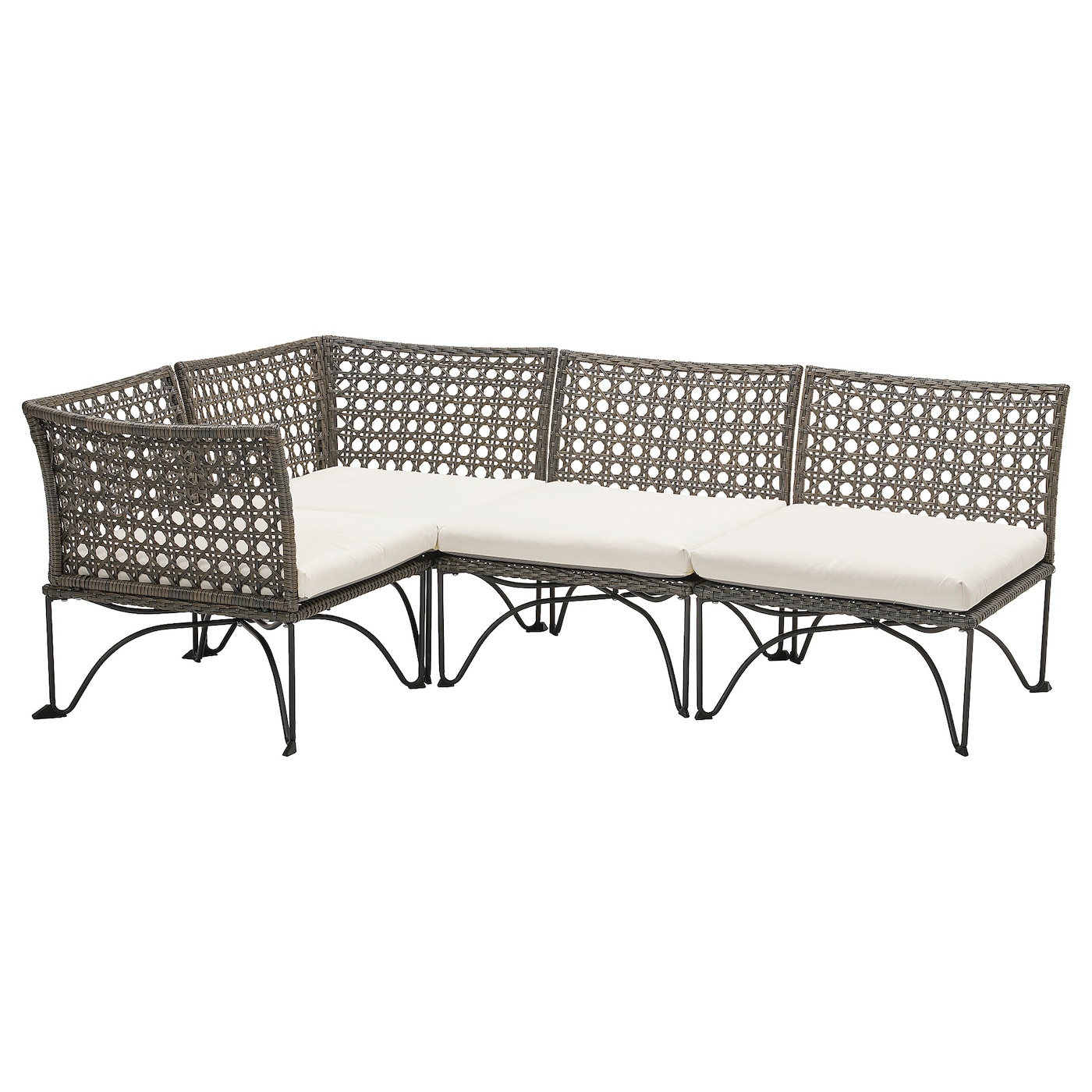 IKEA JUTHOLMEN modułowa sofa narożna 3-os zewn, ciemnoszary/Kuddarna jasny szarobeżowy, Szerokość po prawej: 201 cm