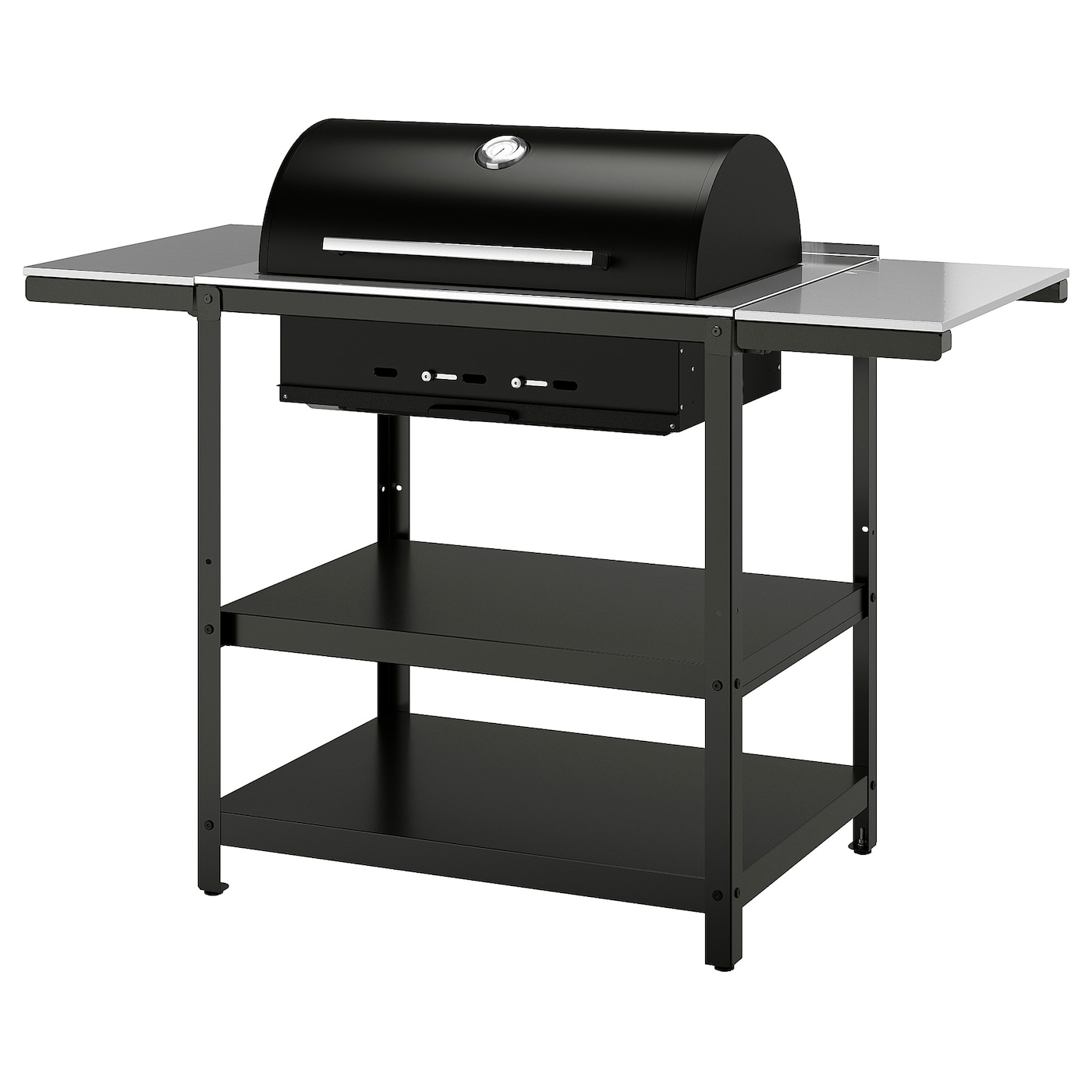 IKEA GRILLSKÄR grill na węgiel drzewny z 2 stol, stal nierdz/zewnętrzne, 99/123/147x61 cm